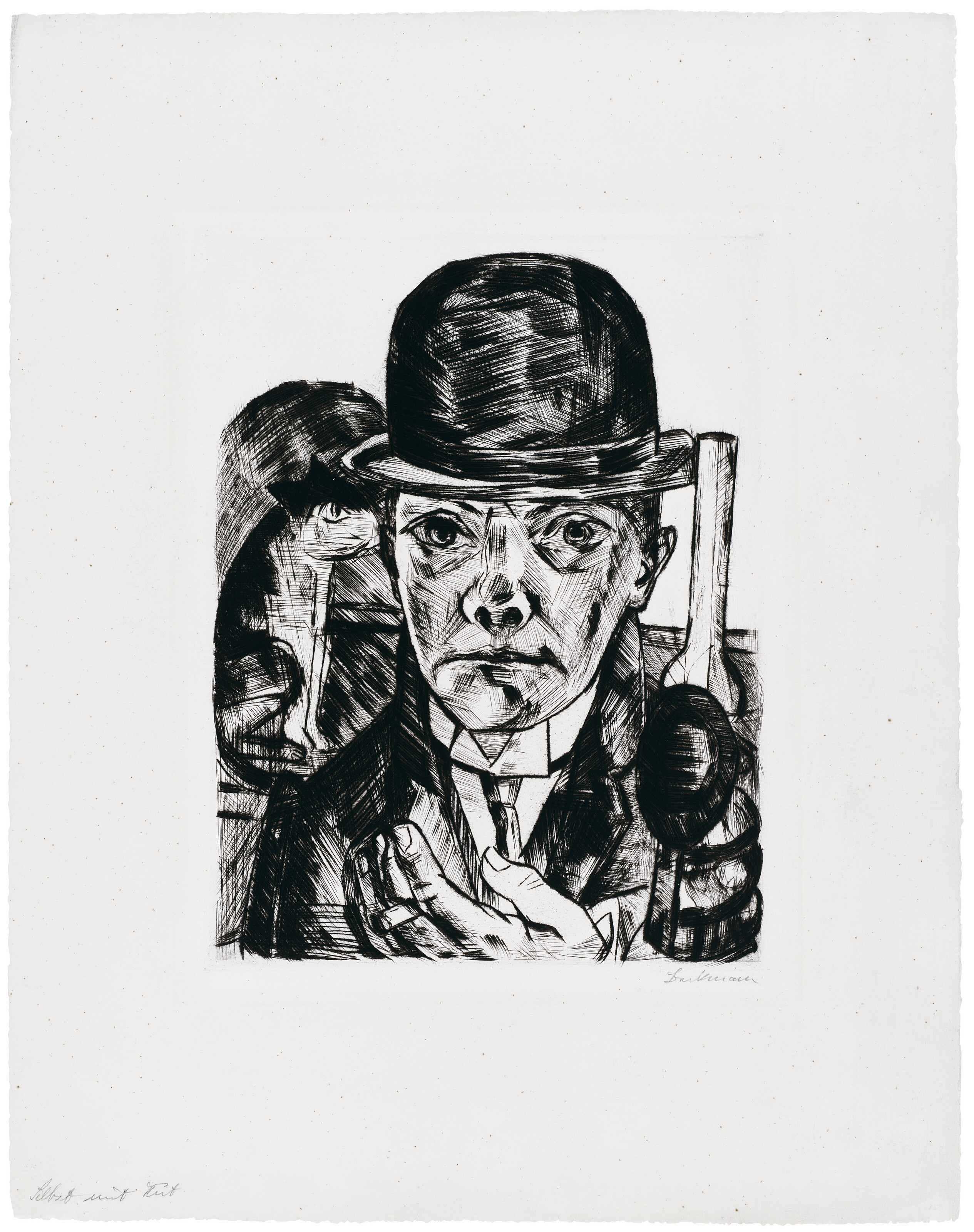 Max Beckmann — Сельбстбилдис в хижине штайфема (автопортрет в шляпе-котелке), изображение 3