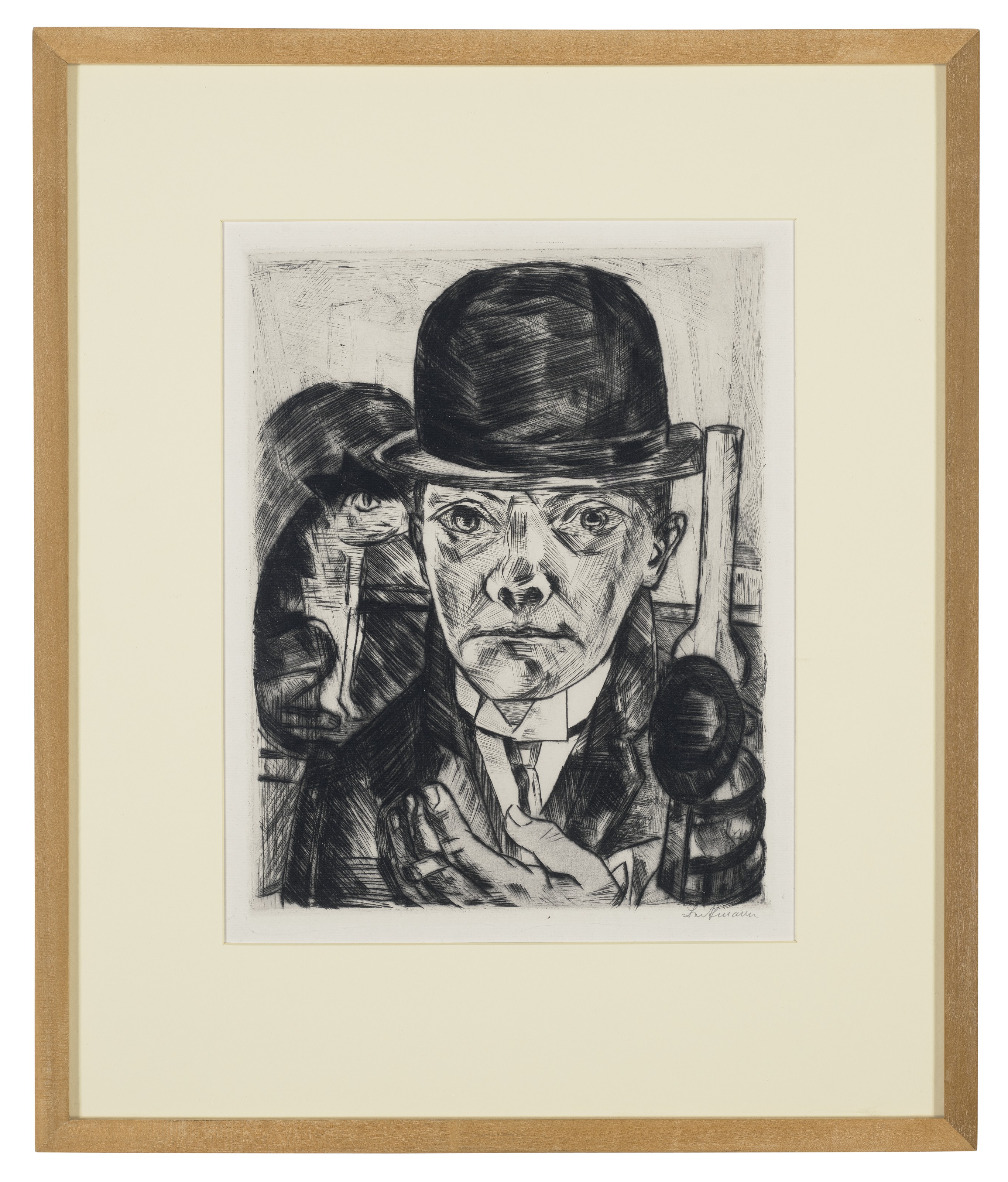 Max Beckmann — Selbstbildnis mit steifemHut (Автопортрет в шляпе-котелке), изображение 2