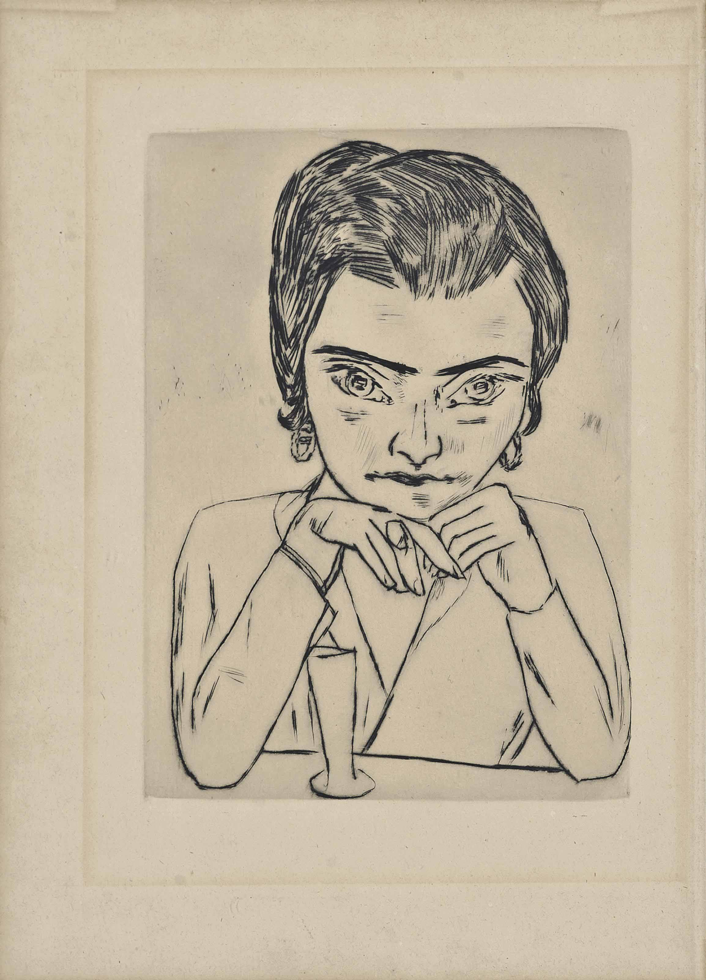Max Beckmann — Портрет Наилы, опирающейся на руки, за стеклом (Hofmaier 265Bb)