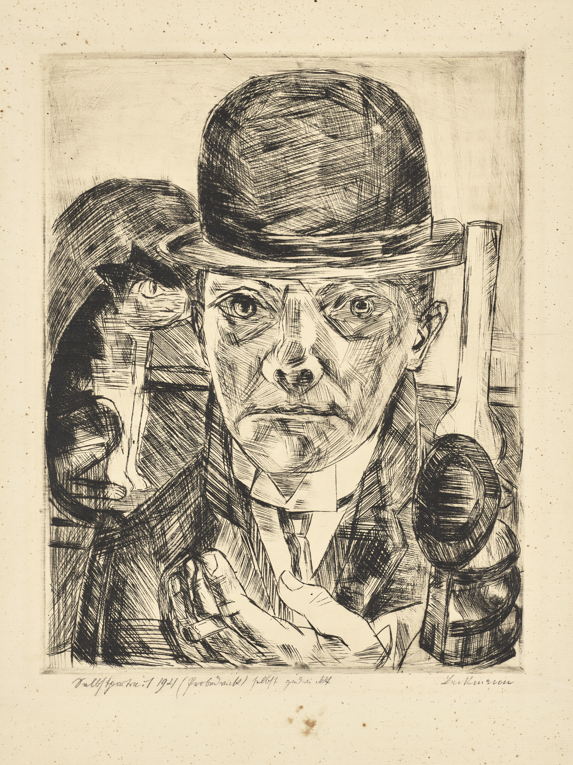 Max Beckmann — Selbstbildnis mit steifem Hut ("Автопортрет в шляпе-котелке")