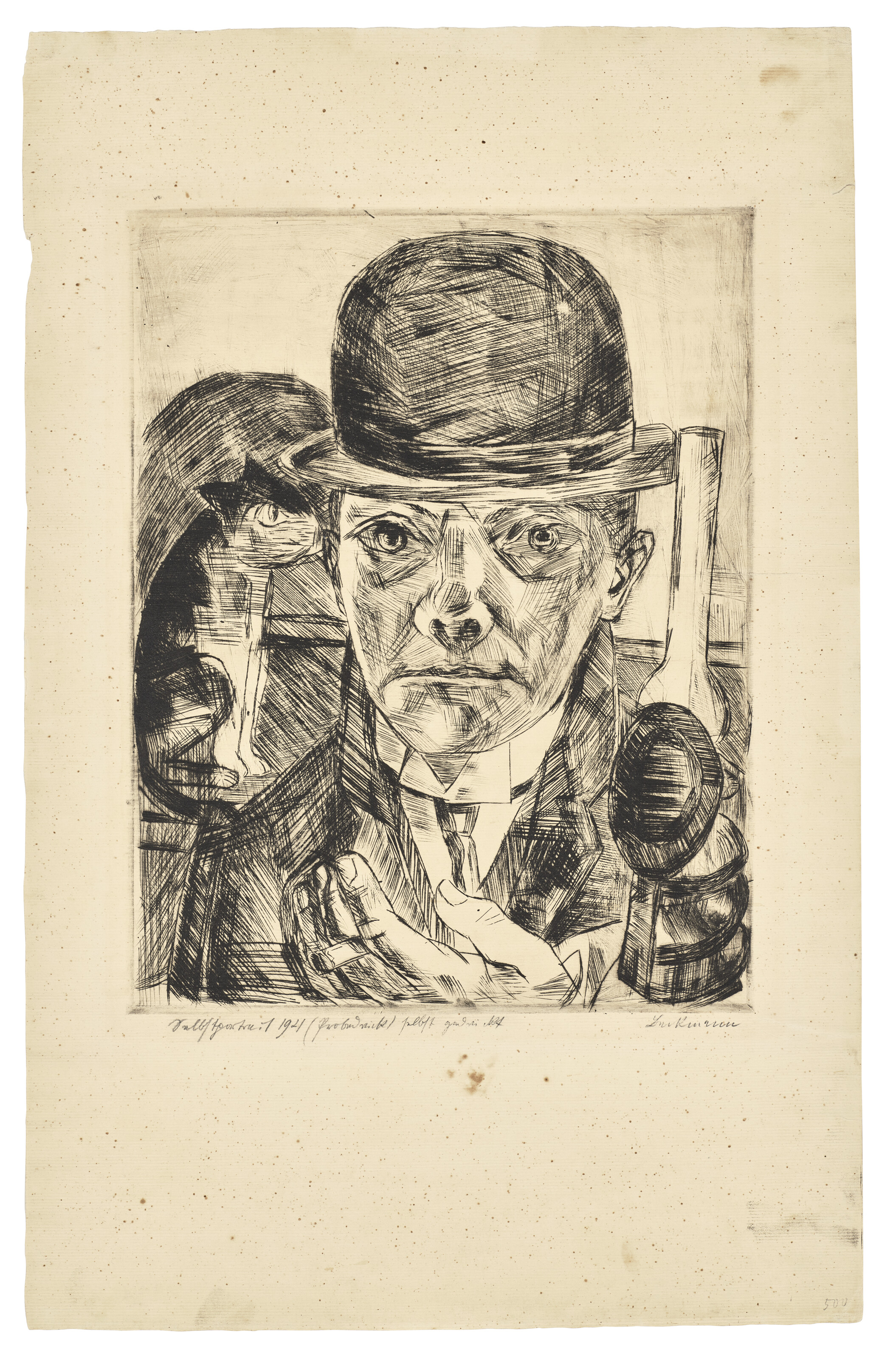 Max Beckmann — Selbstbildnis mit steifem Hut ("Автопортрет в шляпе-котелке"), изображение 2