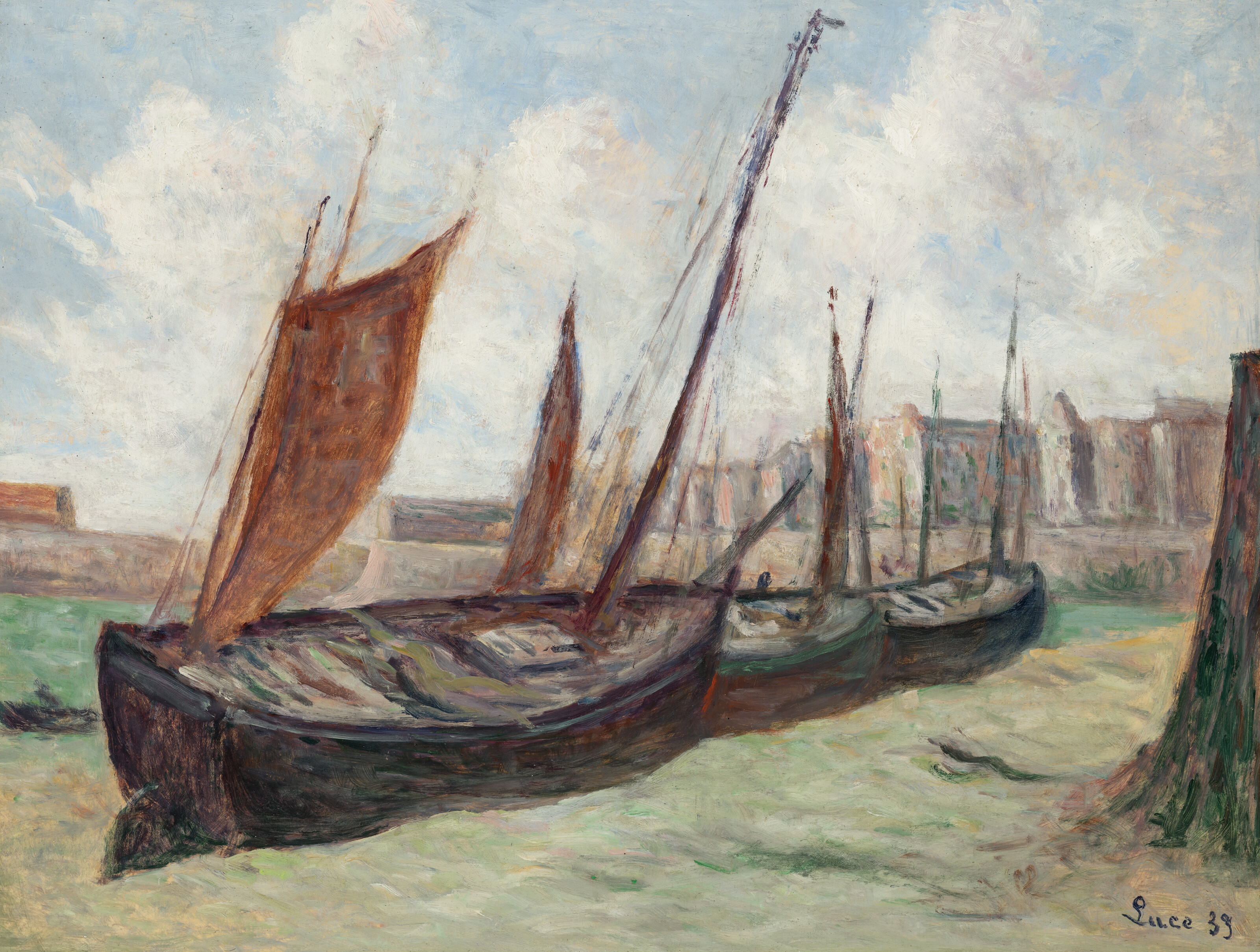 Maximilien Luce — Порт, барки с пешими прогулками по пляжу