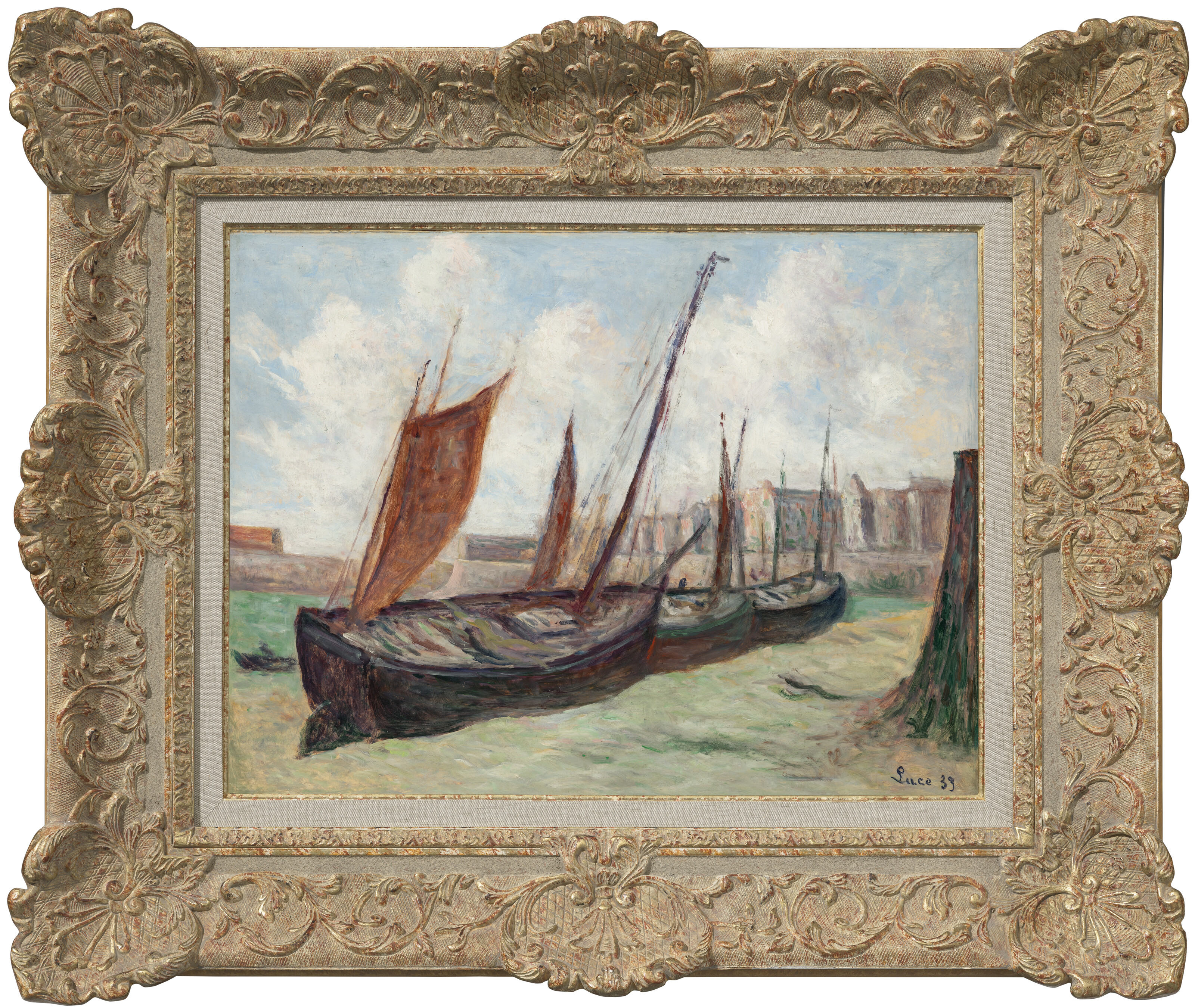 Maximilien Luce — Порт, барки с пешими прогулками по пляжу, изображение 3