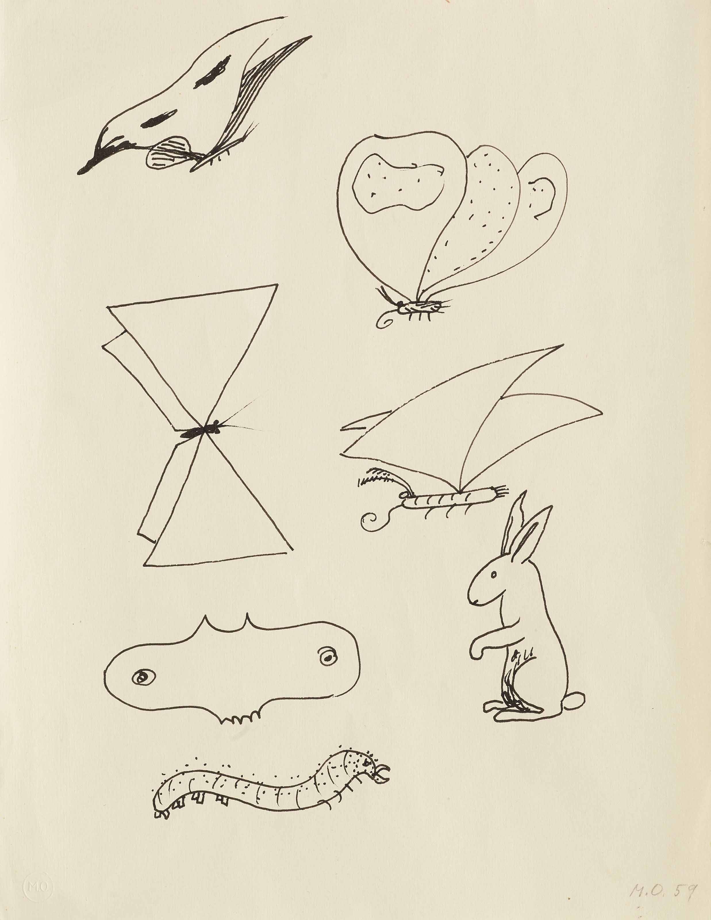 Méret Oppenheim — Фюнф Шметтерлинге, Айне Раупе, айн Хасе, 1959 год
