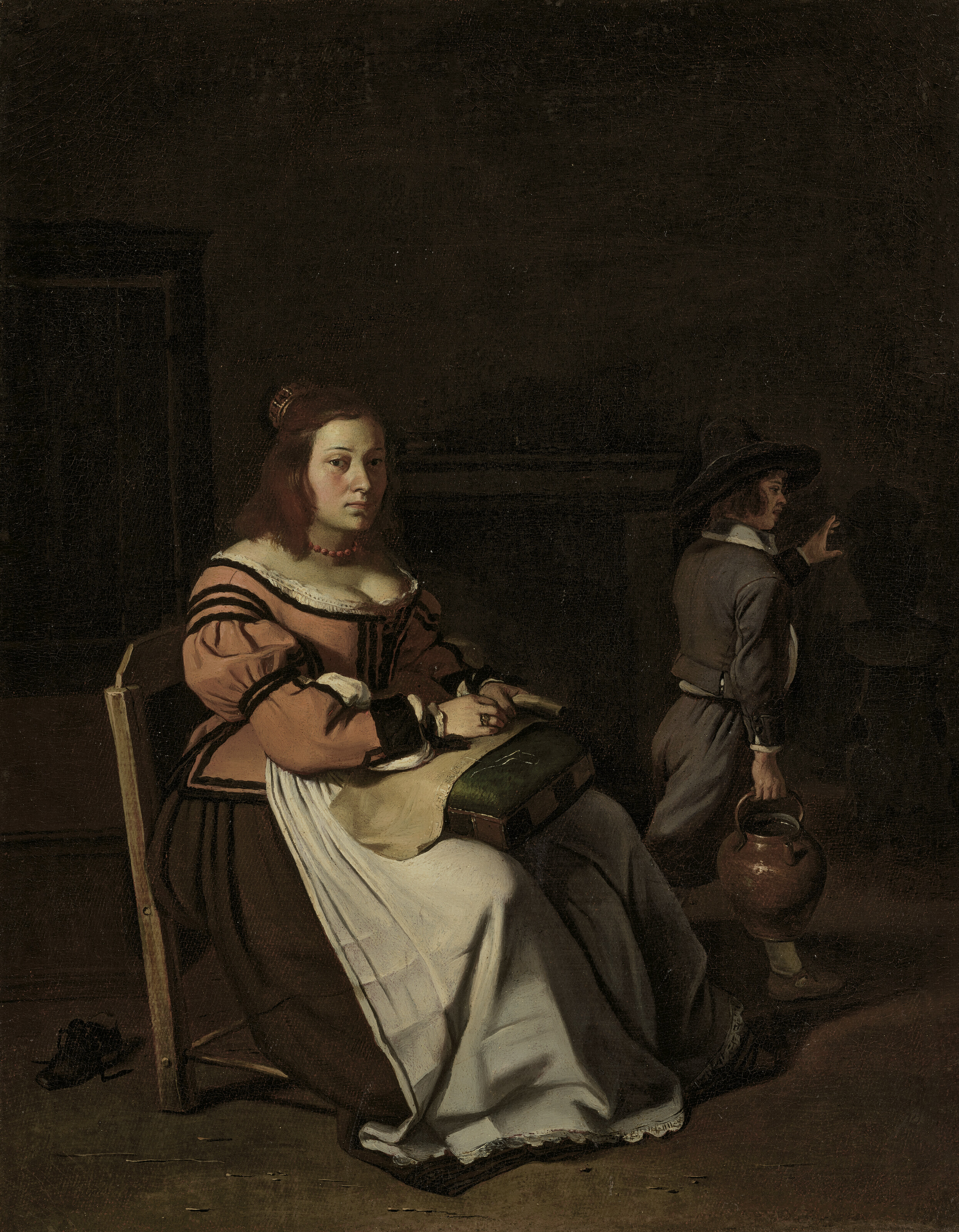 Michael Sweerts — Дама, шьющая кружева в интерьере