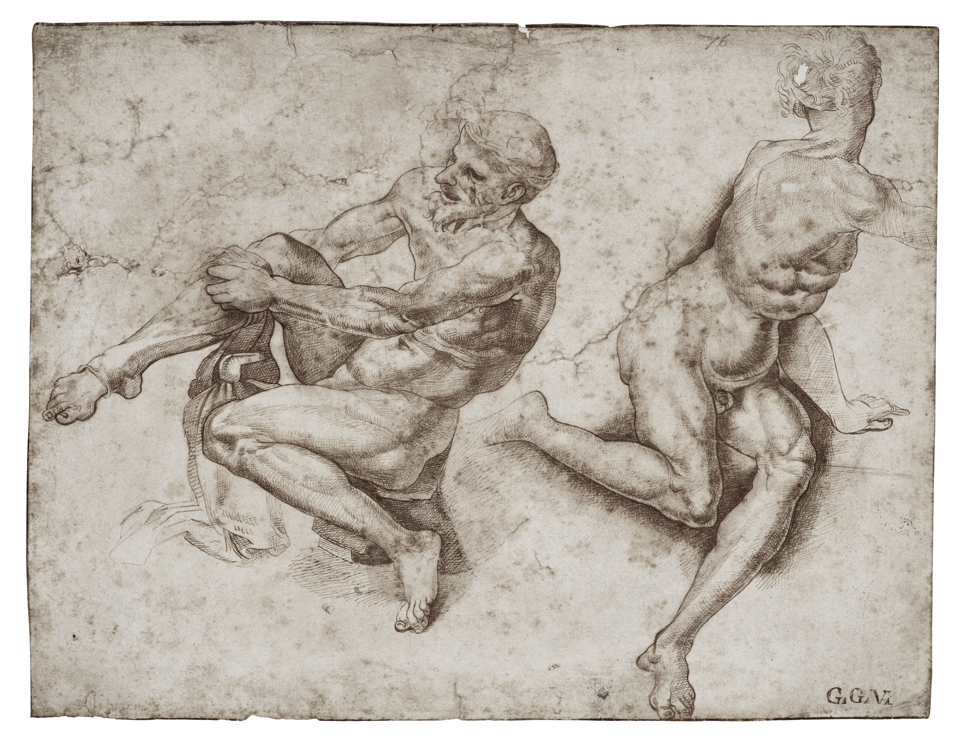 Michelangelo — Этюды двух обнаженных мужчин по мотивам картины Микеланджело Буонарроти "Купальщики"