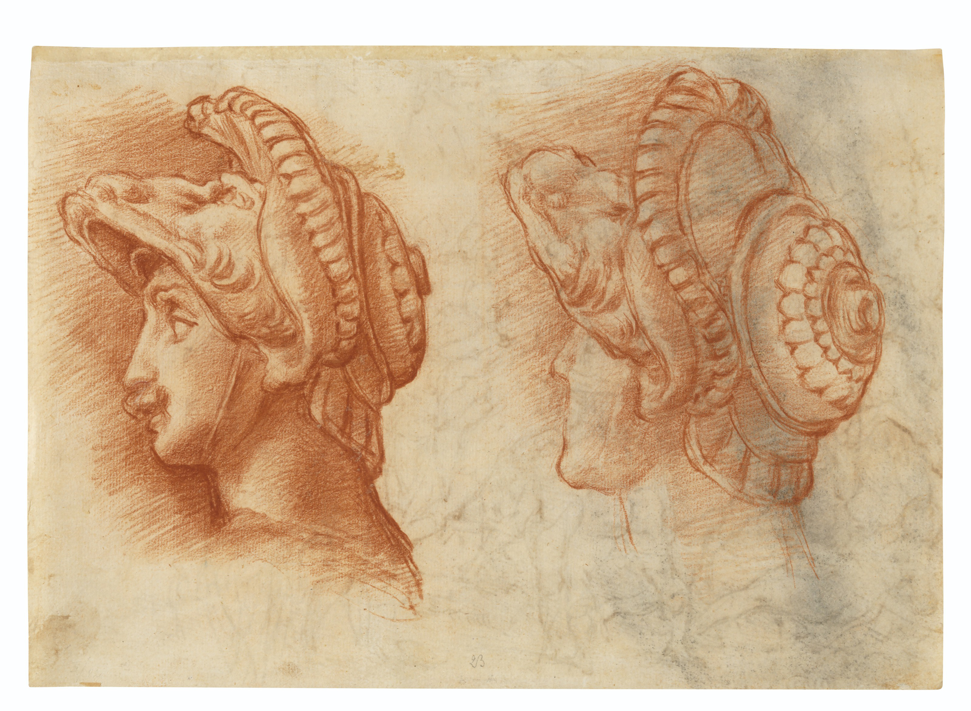 Michelangelo — Сцена битвы на коне (справа налево); Два этюда с изображением головы Лоренцо Медичи, выполненные Микеланджело (слева направо)., изображение 2