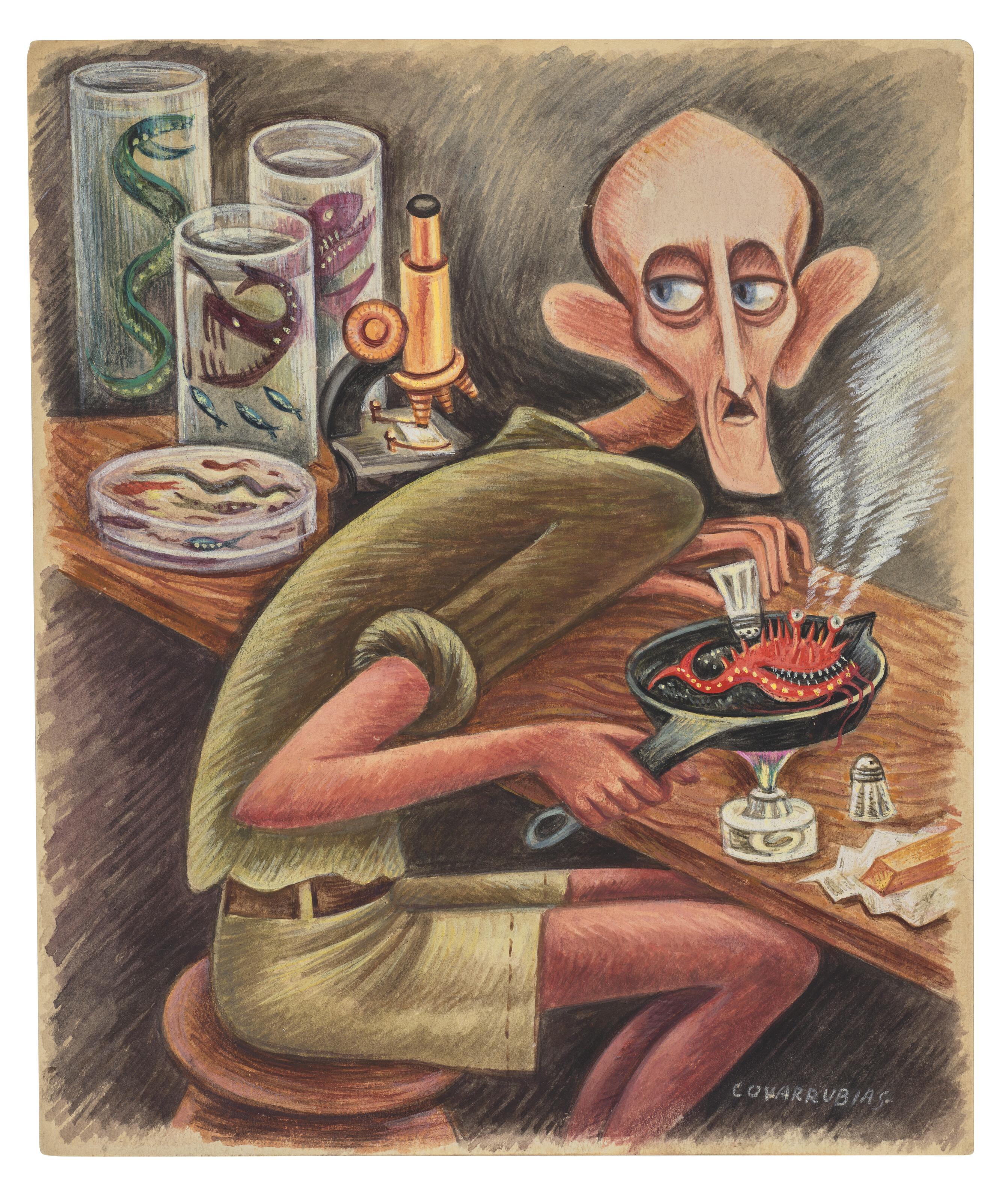 Miguel Covarrubias — Профессор Биб, гурман и ихтиолог, тайно поджаривает свою Новую находку, вместо того чтобы собрать ее для потомков