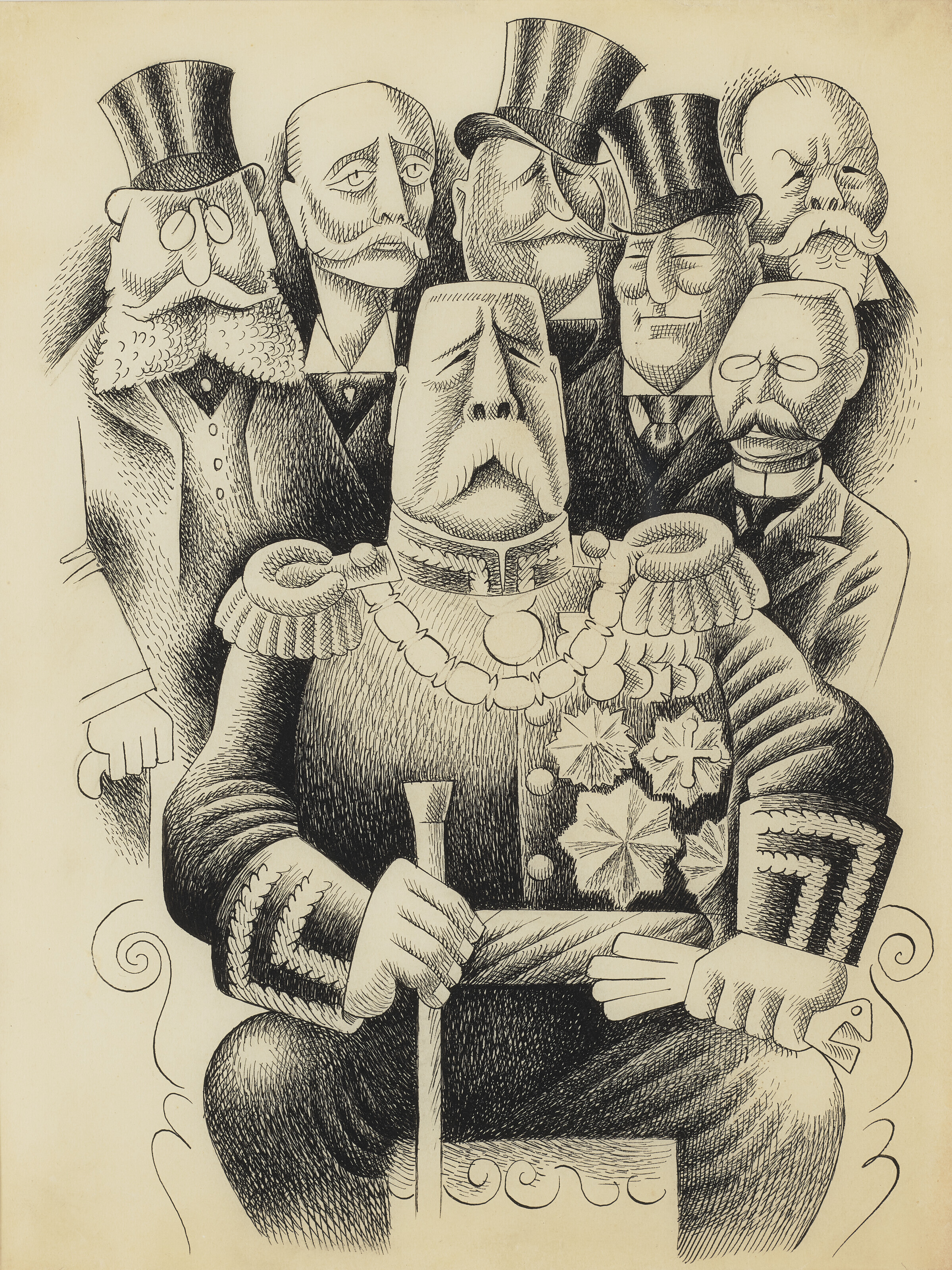 Miguel Covarrubias — Порфирио Диас в 1908 году участвовал в родеаде полицейских: Росендо Пинеда, Хосе Кастельо, Рамон Корраль, Пиментель-и-Фагоаге, Лимантур, Хусто Сьерра.