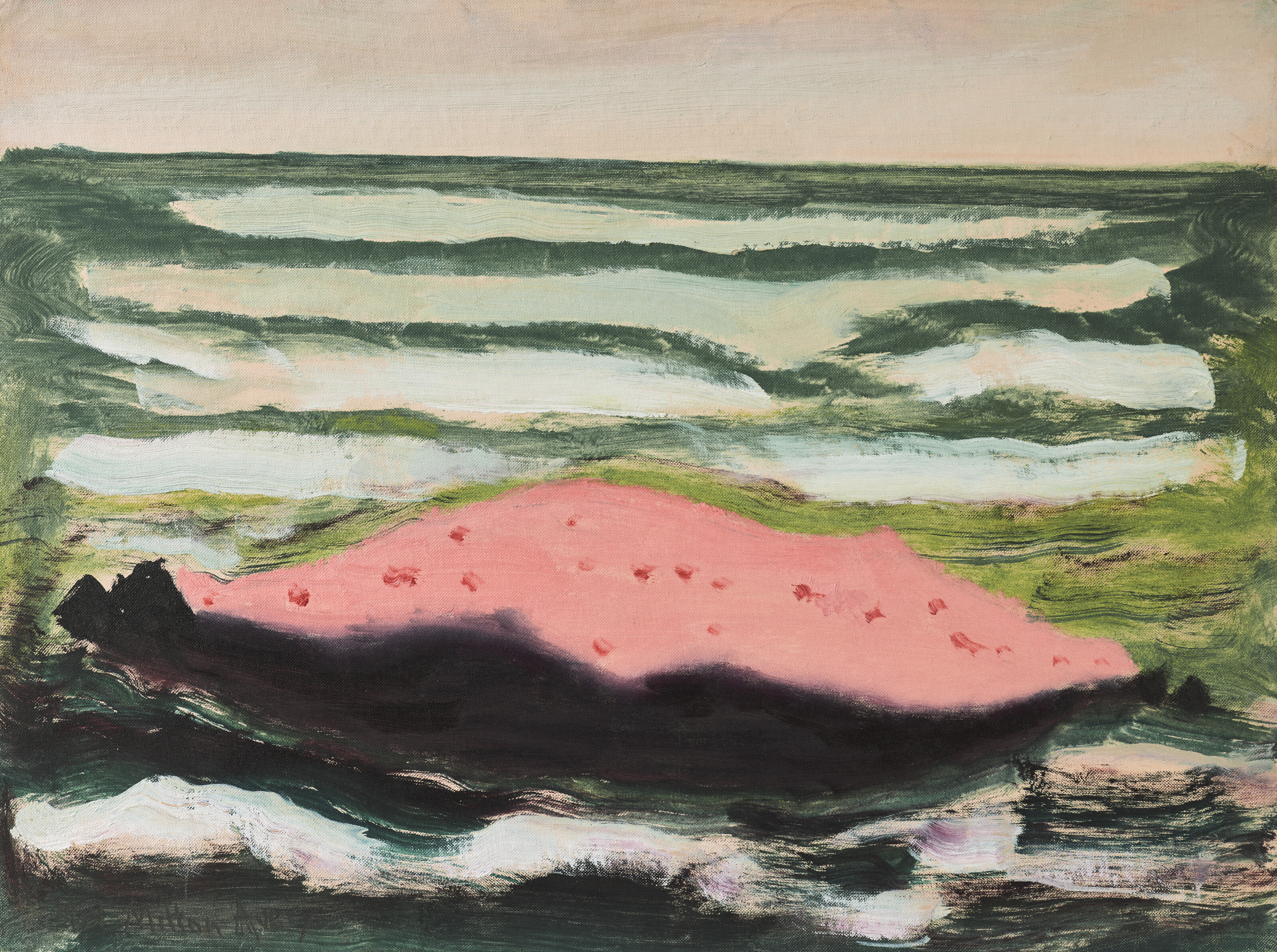 Milton Avery — Розовый остров, Белые волны
