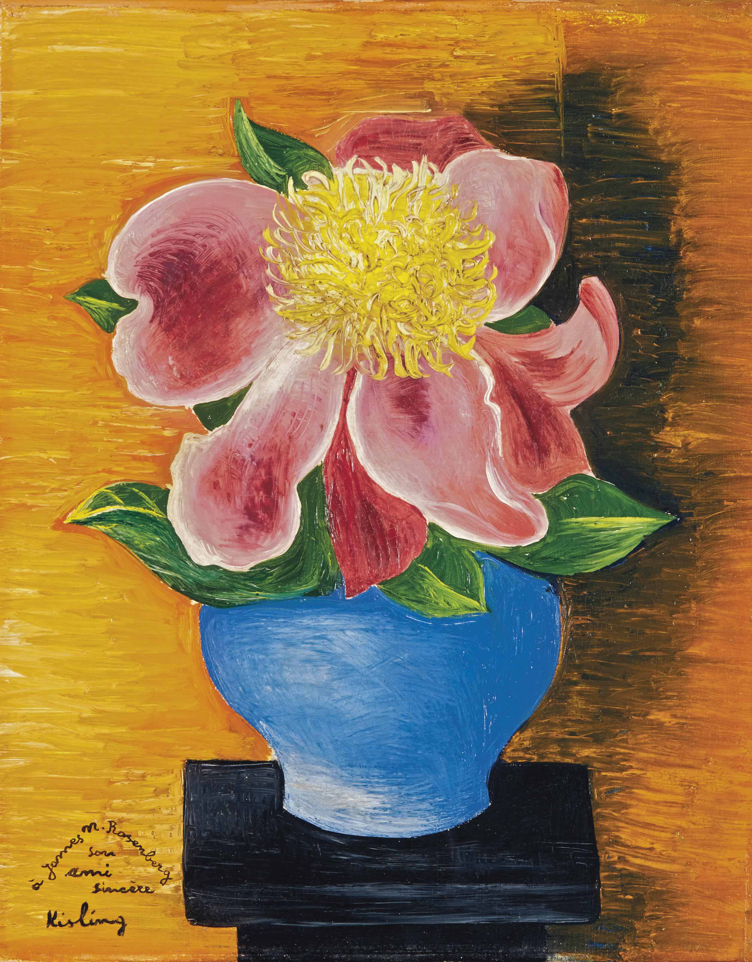 Moise Kisling — Цветы, танцующие в голубой вазе