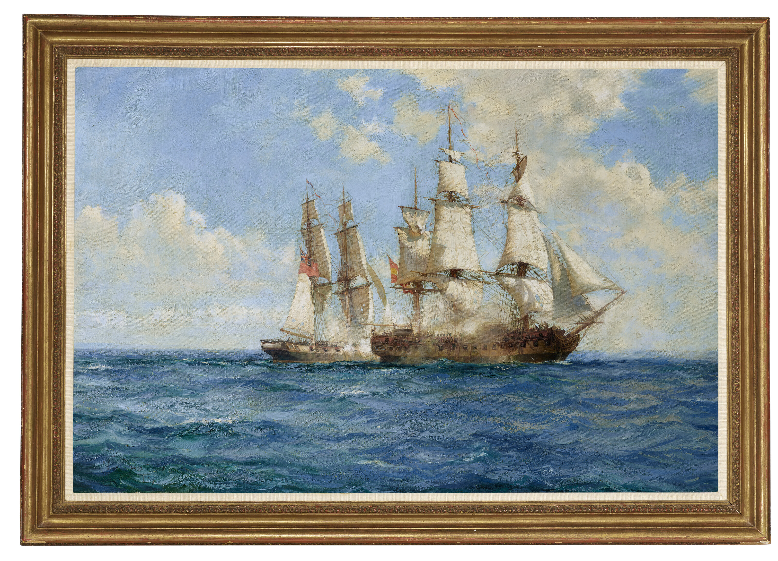 Montague Dawson — "Быстрый" Захватил испанский фрегат "Эль Гамо" у берегов Барселоны в 1801 году, изображение 2