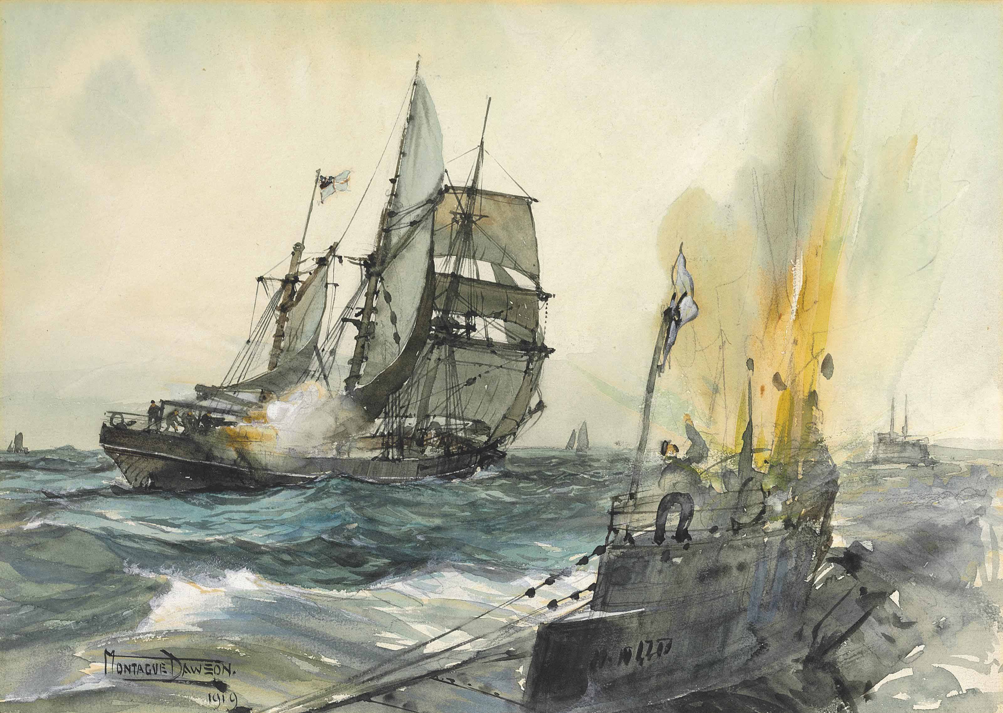 Montague Dawson — Ее высочество Мэри Б. Митчелл потопила немецкую подводную лодку