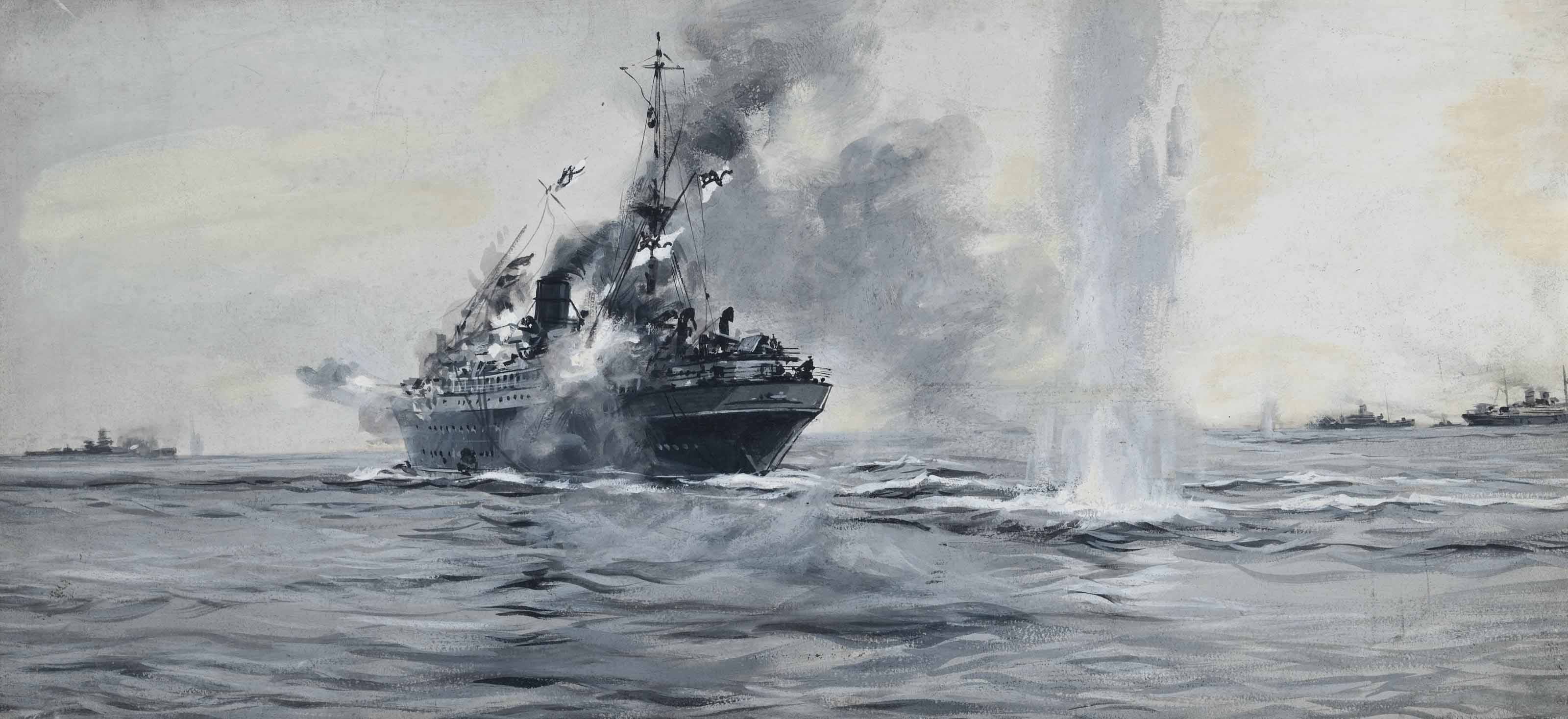 Montague Dawson — Набросок к фильму "Героизм в Джервисской бухте", 5 ноября 1940 года.