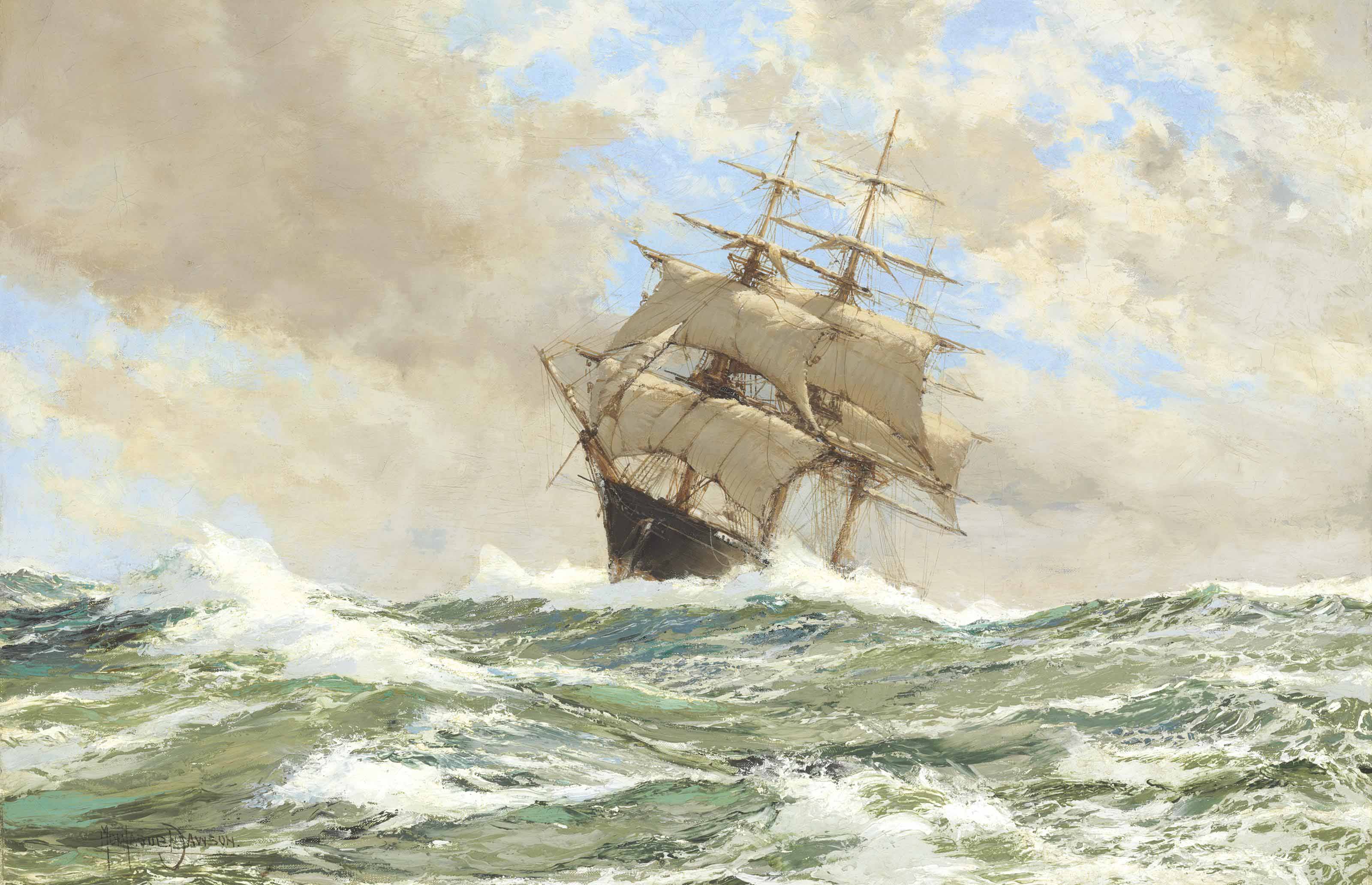 Montague Dawson — Бурлящая пена - "Вестник утра"