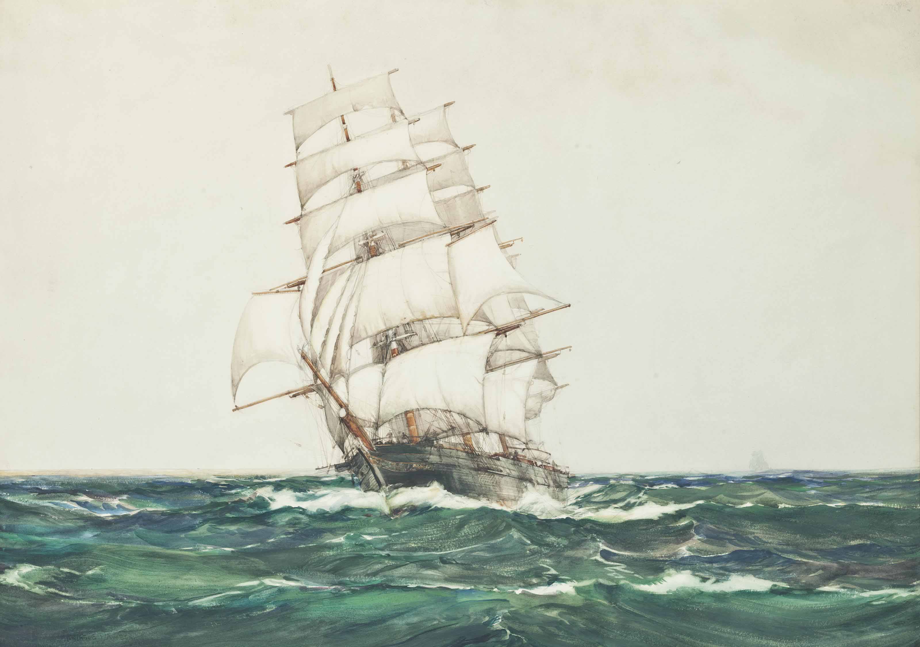 Montague Dawson — Американский "Клипер Лайтнинг" мчался вперед под попутным ветром