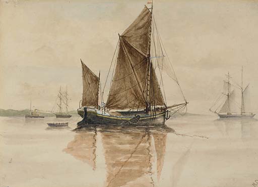 Montague Dawson — Лесовозная баржа в водах Саутгемптона