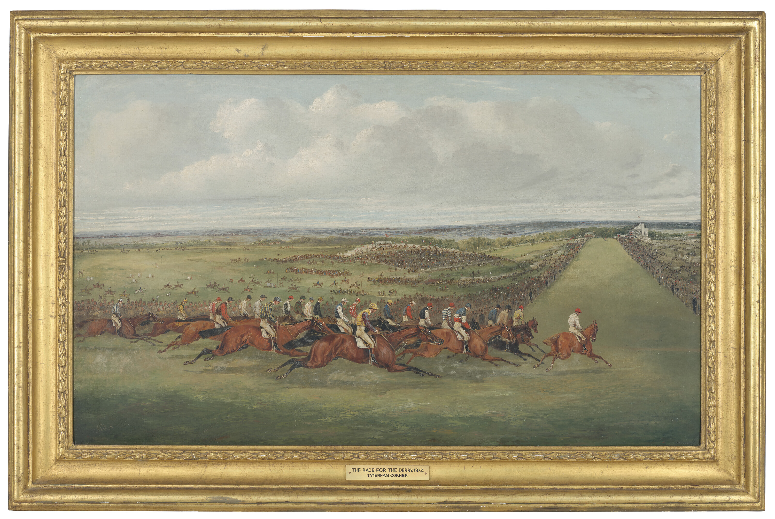 Mr. — Гонка на дерби, 1872 год: поле, огибающее угол Таттенхэма, панорамный вид на толпу на Эпсом-Даунс за ним; и финиш Дерби, 1872 год: "Креморн" мистера Х. Сэвилла первым, "Пел-Мел" мистера Дж. Н. Эстли вторым и "Куинс" лорда Фалмута вторым. Третий посланник, изображение 3