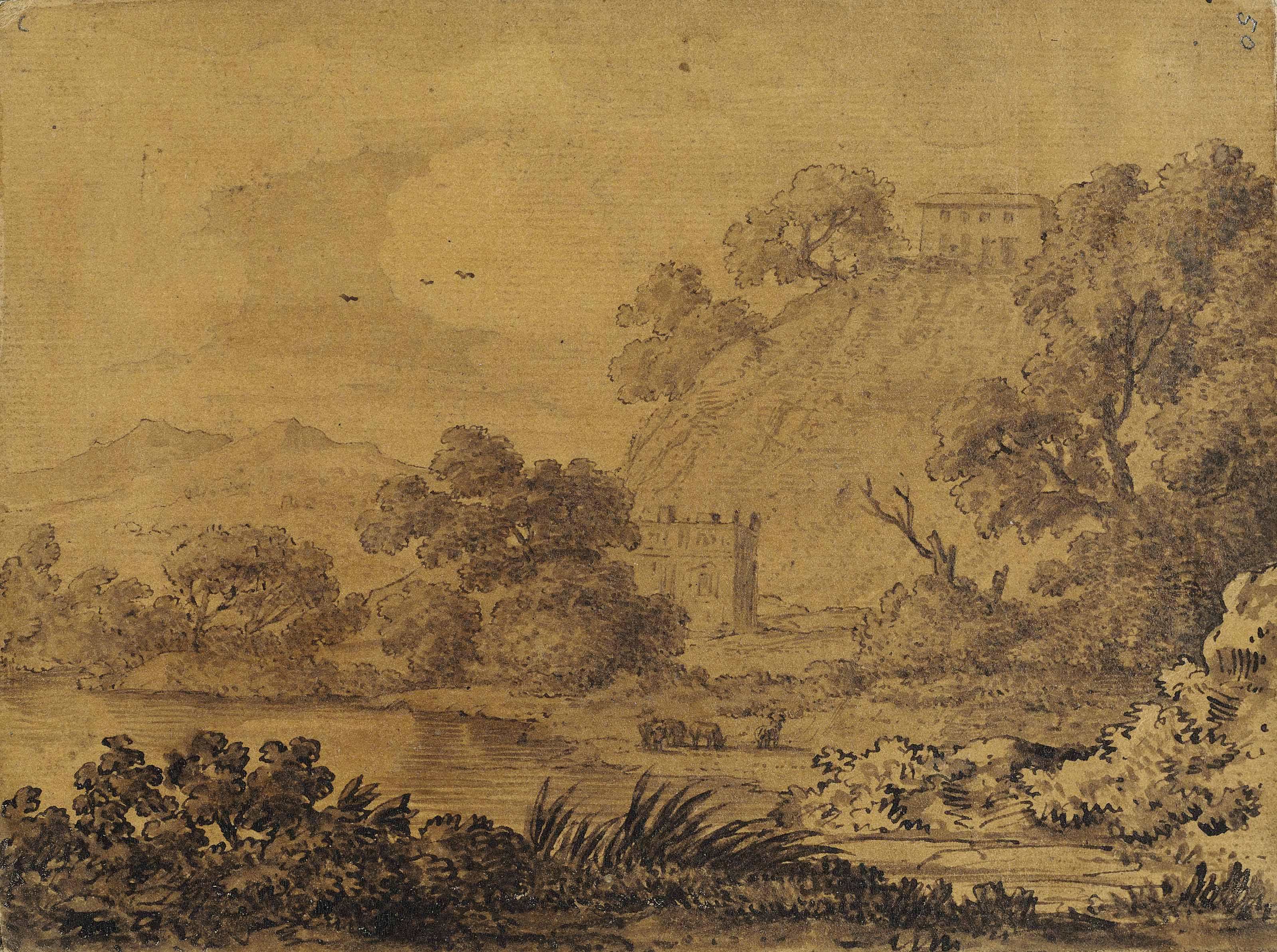 Mr. — Альбом рисунков, составленный Уильямом Мейсоном (1725-1797), включающий шестнадцать листов кисти преподобного Уильяма Гилпина, один - Александра Козенса и две вырезки из бумаги миссис Сиддонс, в переплете из сафьяновой кожи, украшенном позолотой., изображение 3