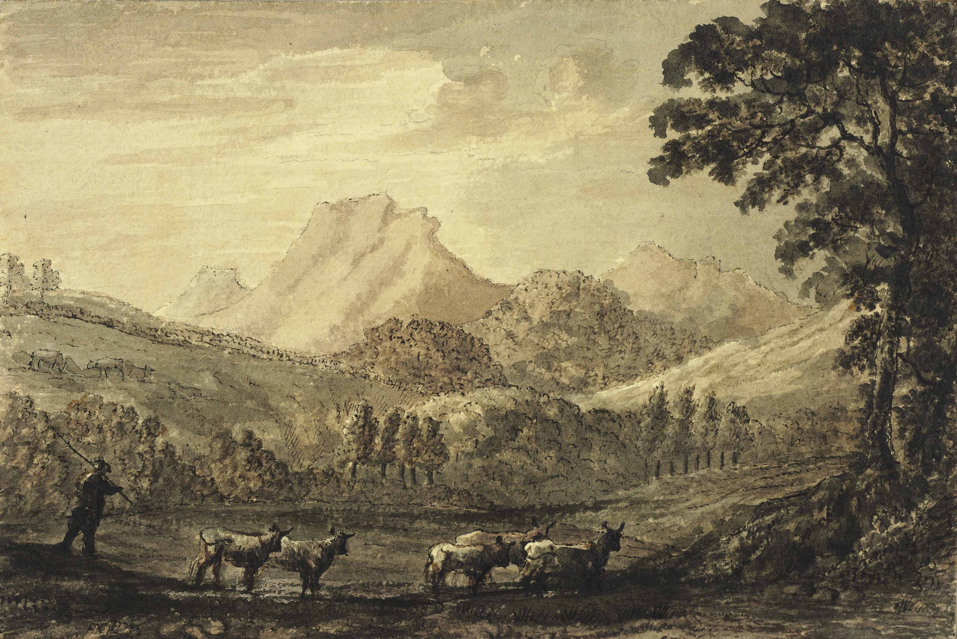 Mr. — Альбом рисунков, составленный Уильямом Мейсоном (1725-1797), включающий шестнадцать листов кисти преподобного Уильяма Гилпина, один - Александра Козенса и две вырезки из бумаги миссис Сиддонс, в переплете из сафьяновой кожи, украшенном позолотой., изображение 4