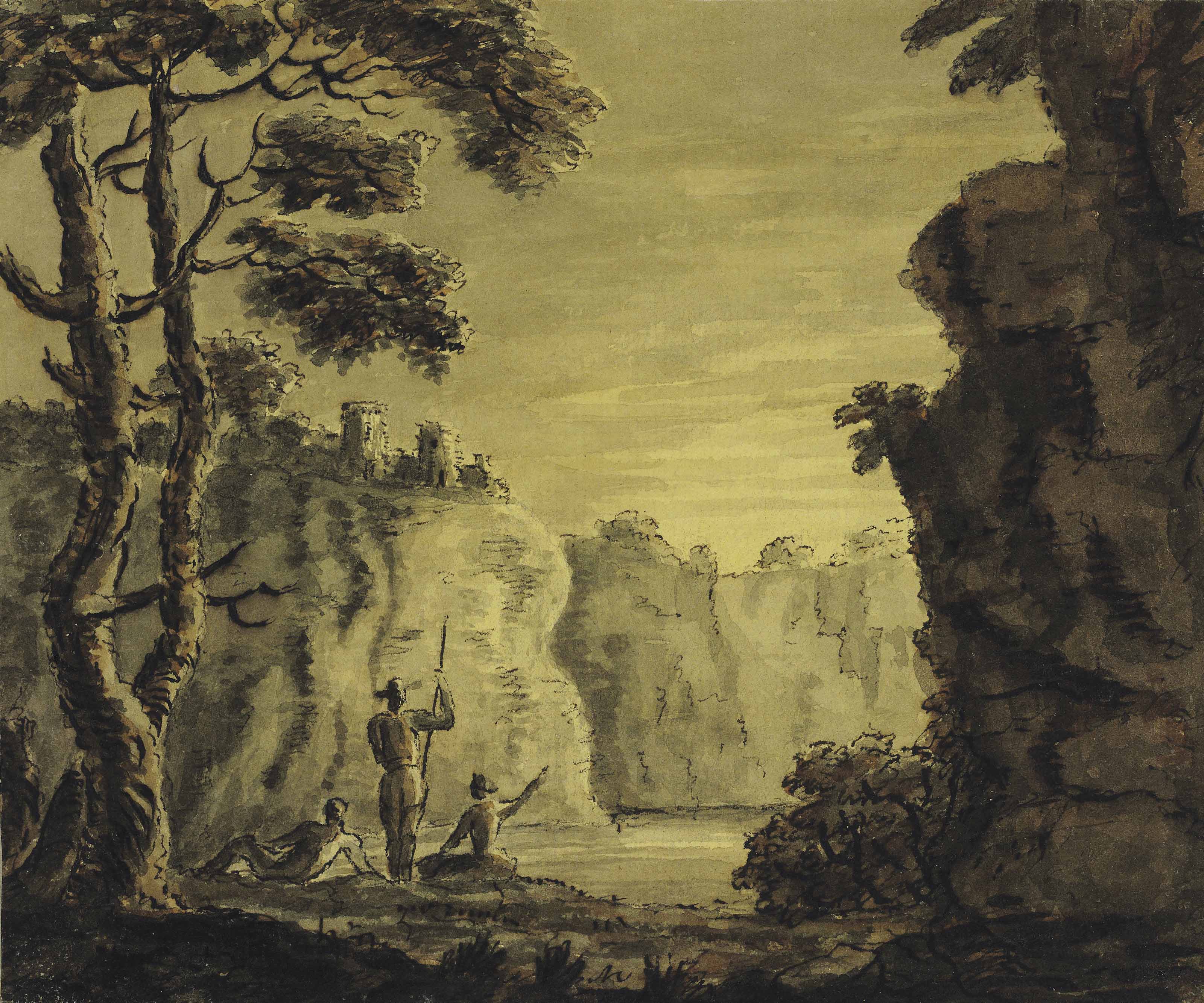 Mr. — Альбом рисунков, составленный Уильямом Мейсоном (1725-1797), включающий шестнадцать листов кисти преподобного Уильяма Гилпина, один - Александра Козенса и две вырезки из бумаги миссис Сиддонс, в переплете из сафьяновой кожи, украшенном позолотой., изображение 5