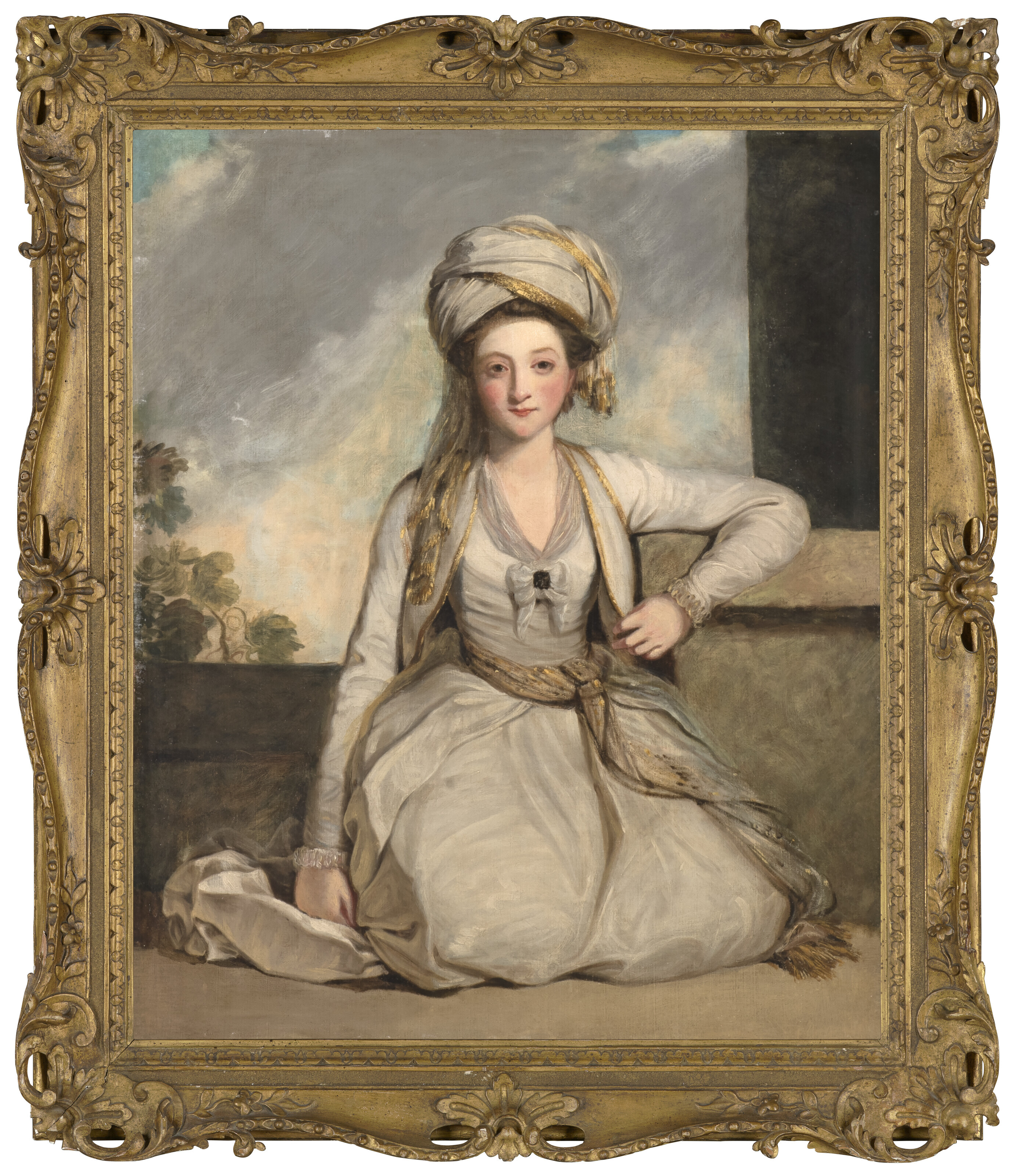 Mr. — Портрет Мэри Хорнек (1754-1840), позже миссис Фрэнсис Эдвард Гвин, в полный рост, стоящей на коленях в белом шелковом платье с тюрбаном в тон и газовым поясом., изображение 2