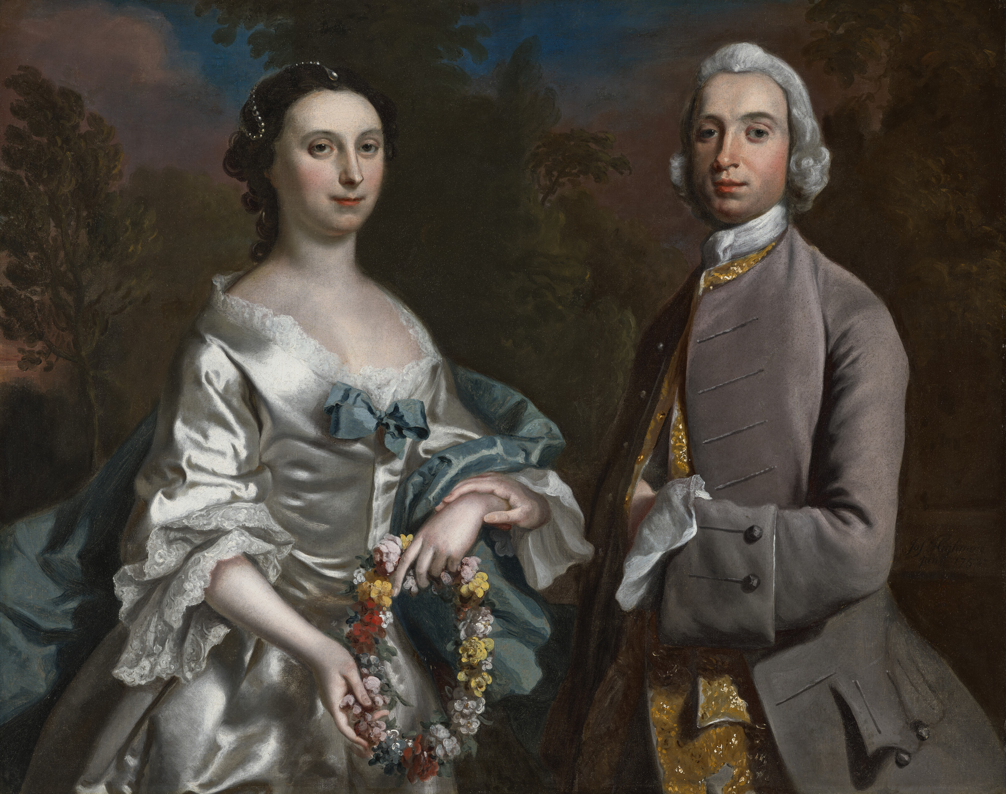 Mr. — Портрет мистера Эдварда Прайса (р.1723), Ганли и миссис Фрэнсис Прайс, урожденной Эгертон, Трелидан, в полный рост, на фоне пейзажа