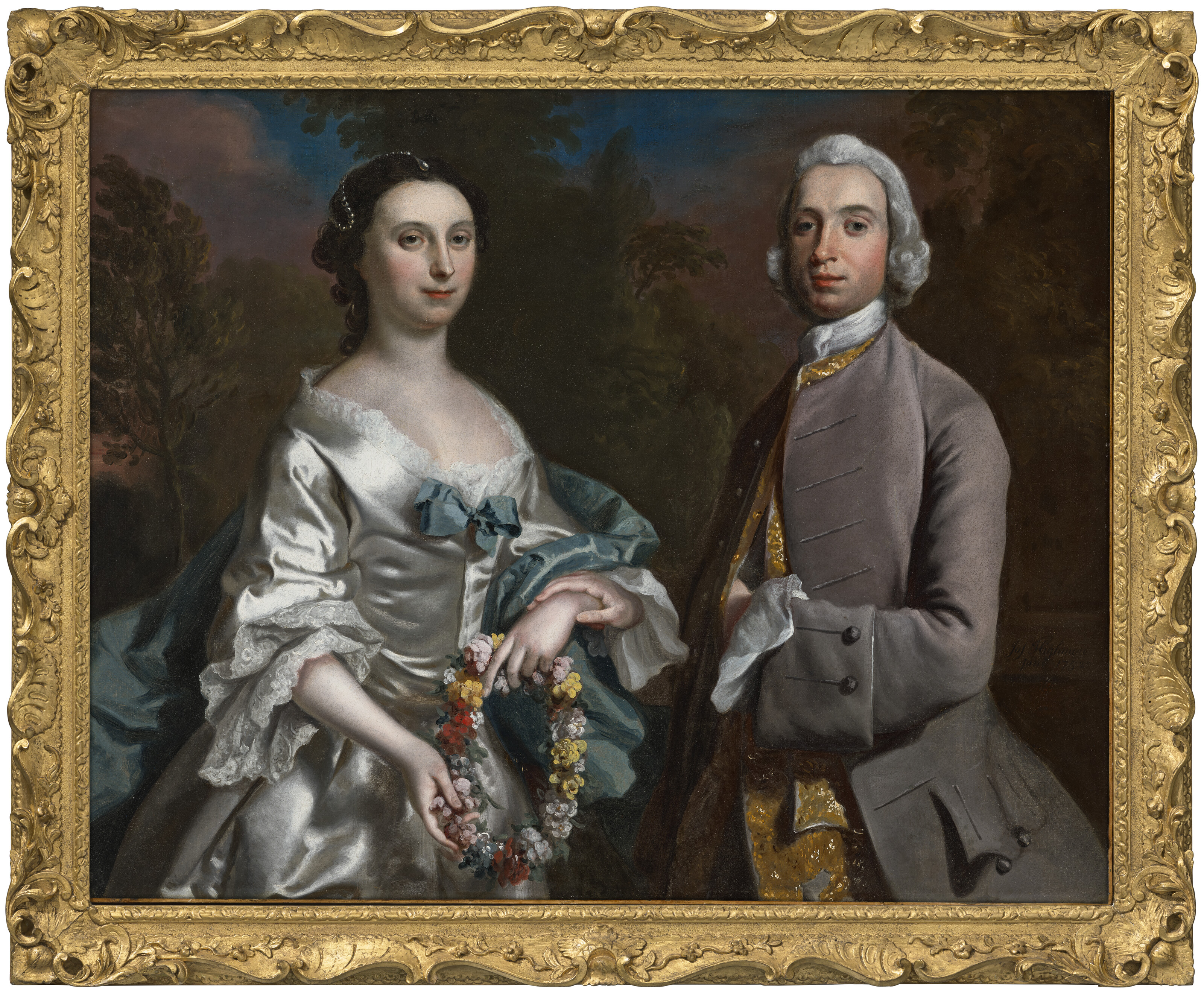 Mr. — Портрет мистера Эдварда Прайса (р.1723), Ганли и миссис Фрэнсис Прайс, урожденной Эгертон, Трелидан, в полный рост, на фоне пейзажа, изображение 2