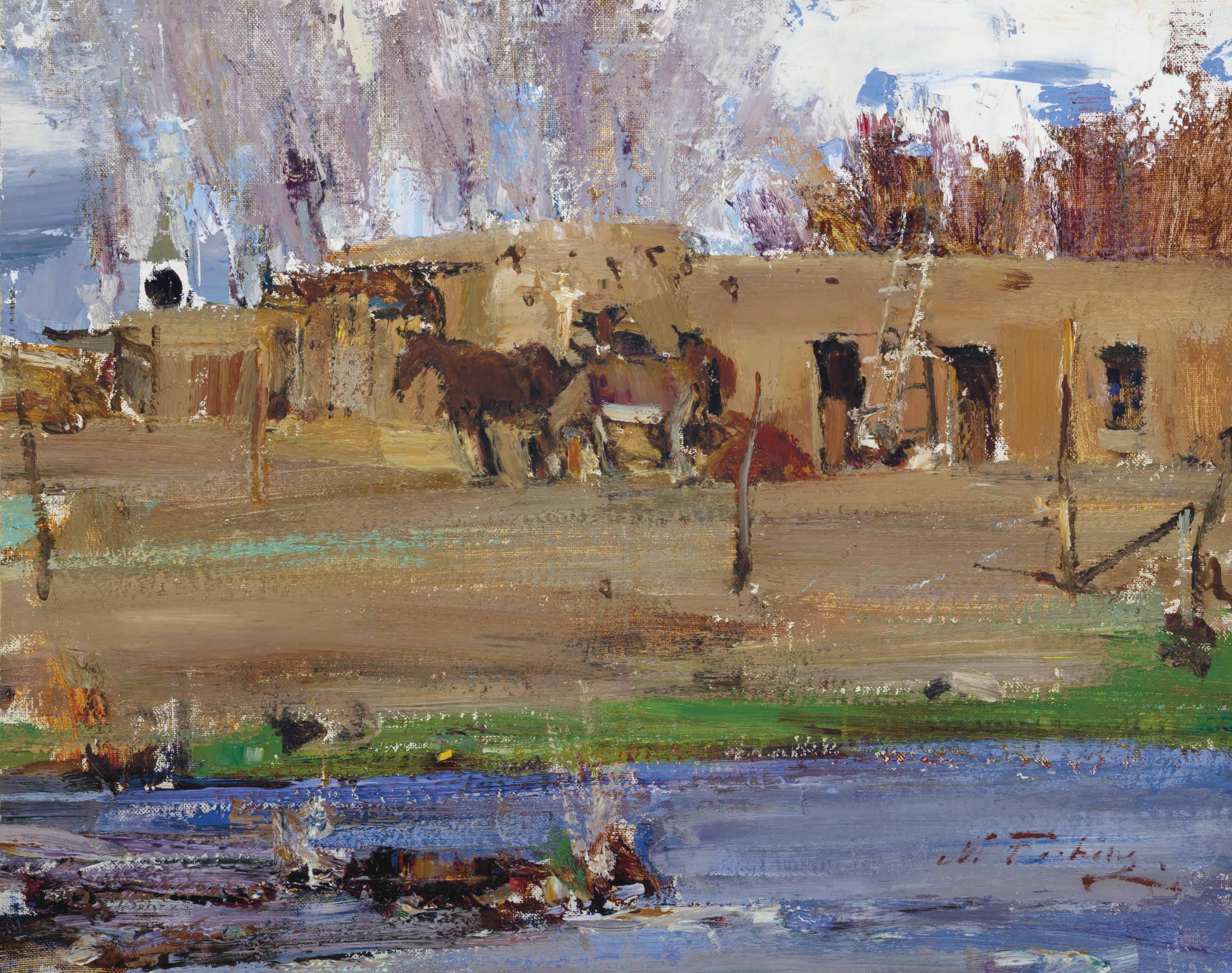 Nicolai Fechin — Лошади Перед Глинобитным Домом