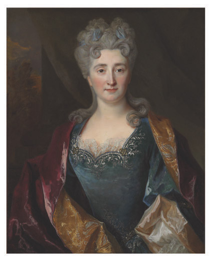 Nicolas de Largillierre — Портрет дамы в полный рост, в синем платье и малиновой шали