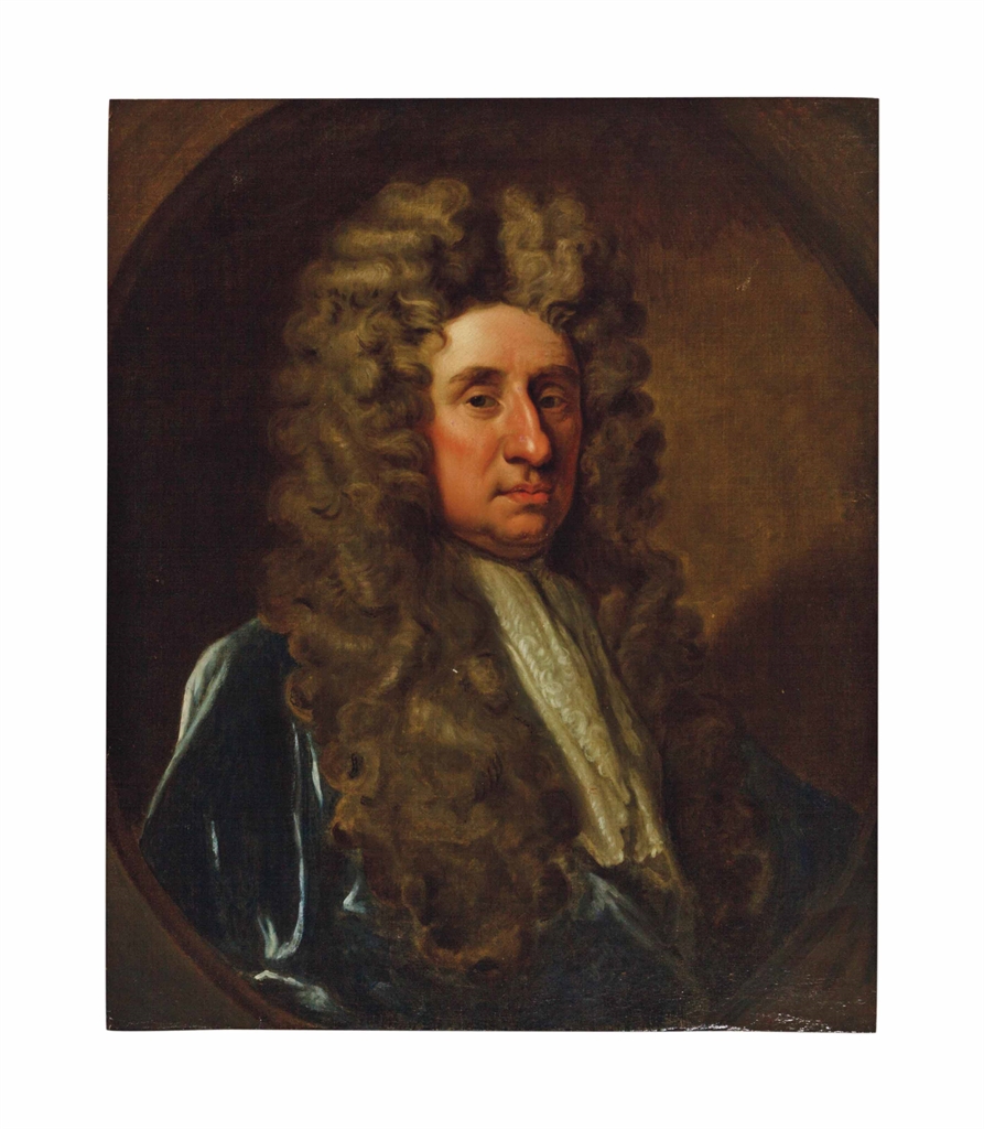 Nicolas de Largillierre — Портрет джентльмена, во весь рост, в синем сюртуке, в нарисованном овале