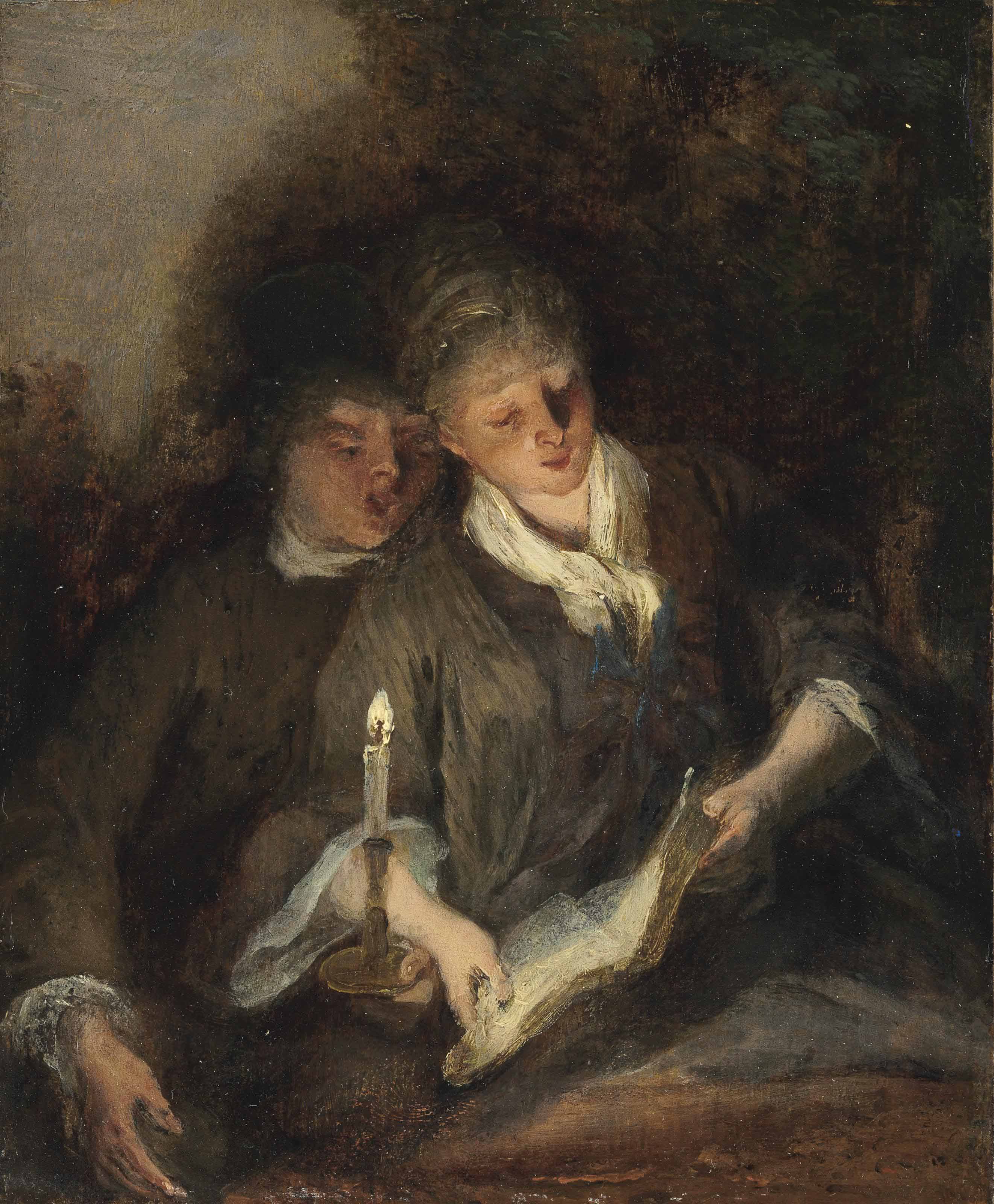 Nicolas Lancret — Элегантная пара, поющая при свечах ("Дуэт")