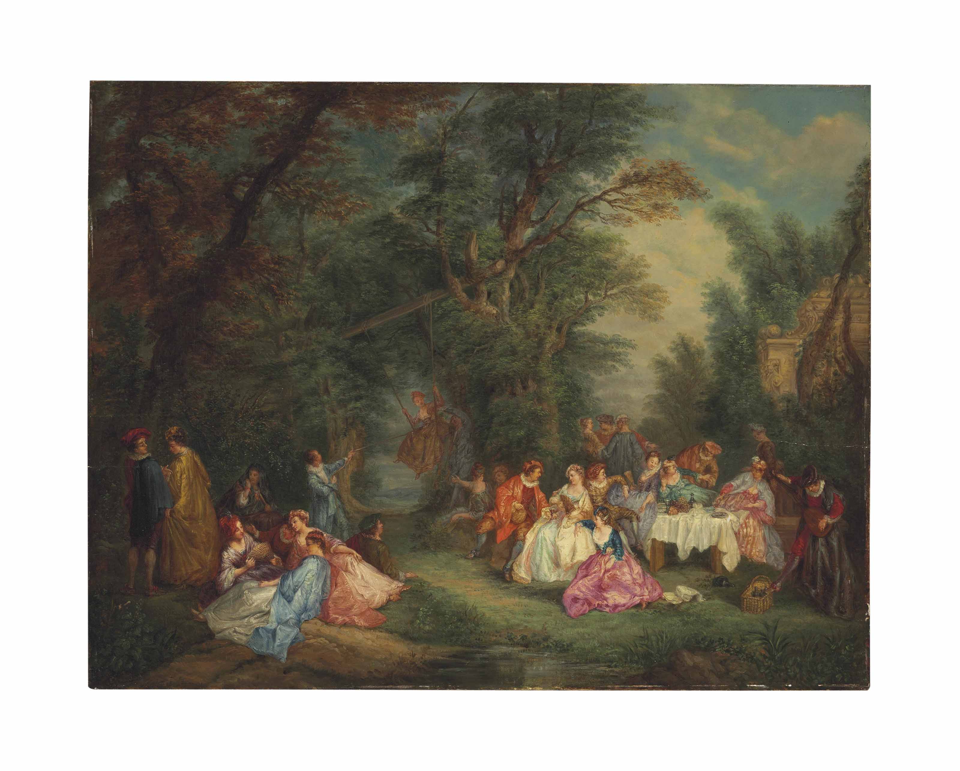 Nicolas Lancret — Праздник шампанского с танцующей парой и сопутствующей картиной