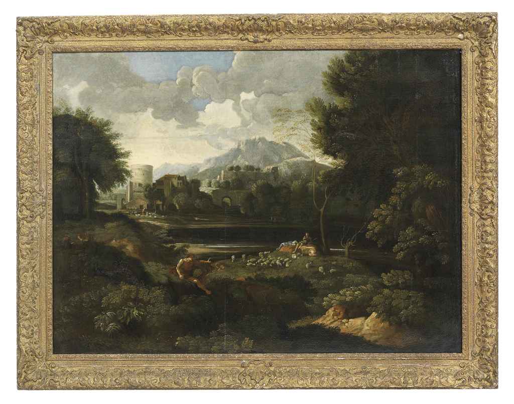 Nicolas Poussin — Пейзаж с путешественниками на берегу озера