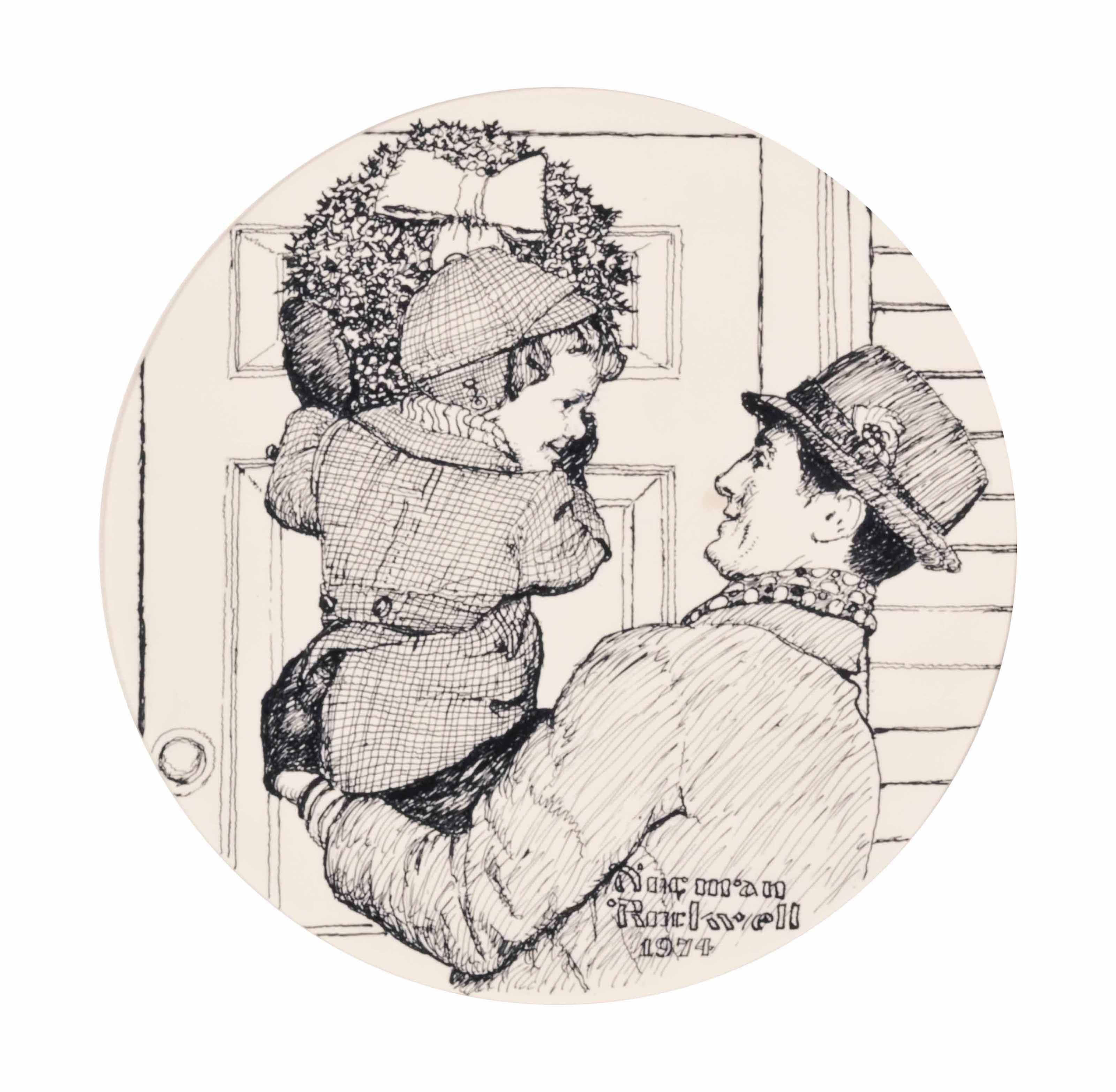 Norman Rockwell — Отец и сын вешают венок
