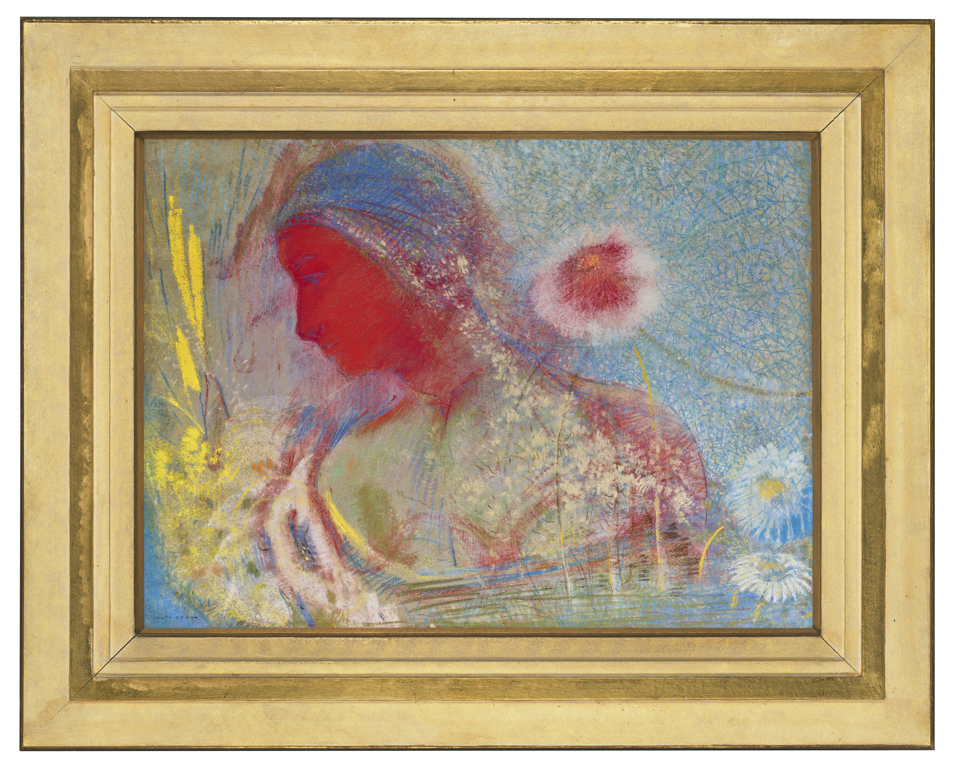 Odilon Redon — Тет-де-Фам Руж, entourée d'одной прорастания де Флер, изображение 3
