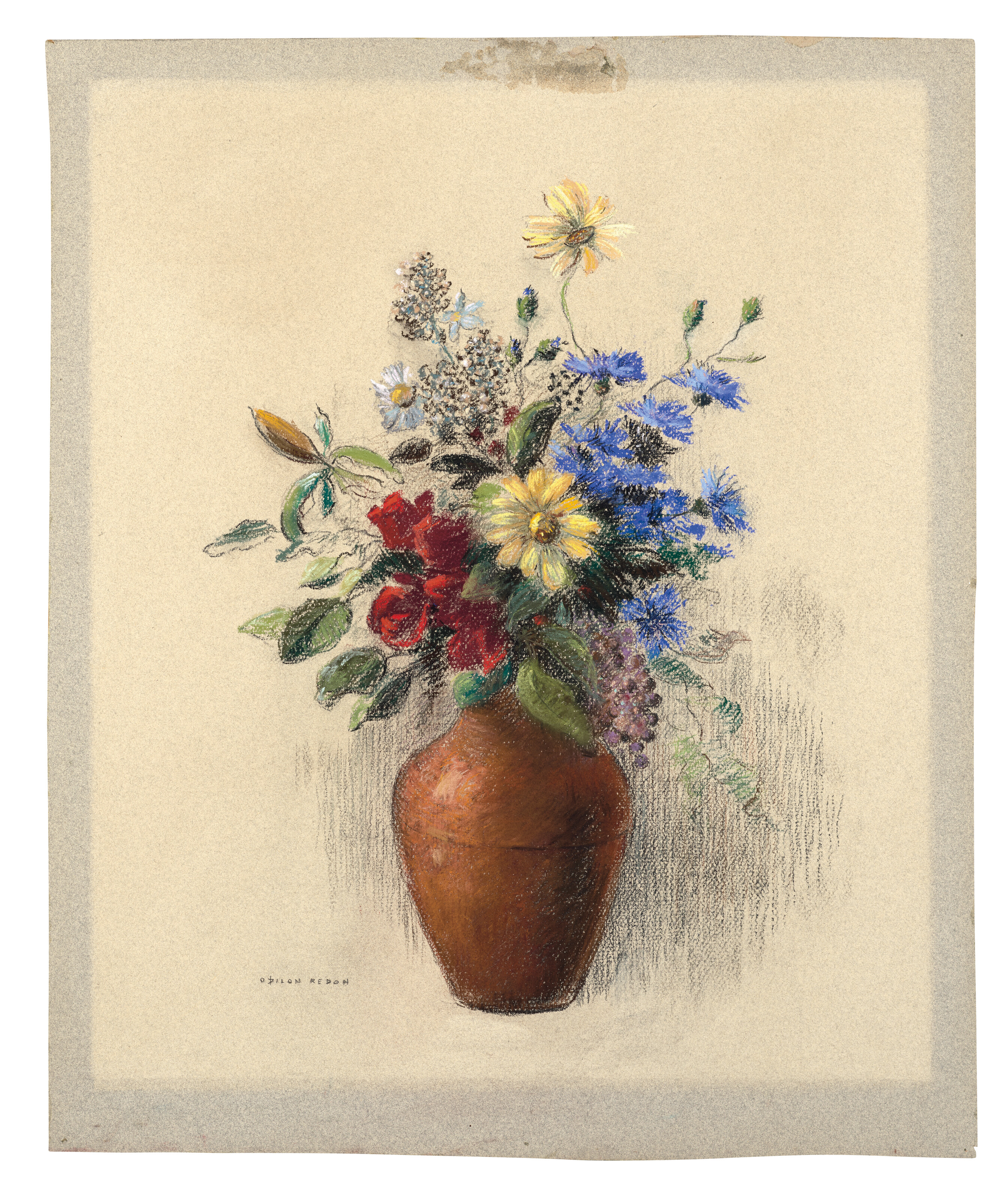 Odilon Redon — Цветы в вазе темно-коричневого цвета, изображение 2