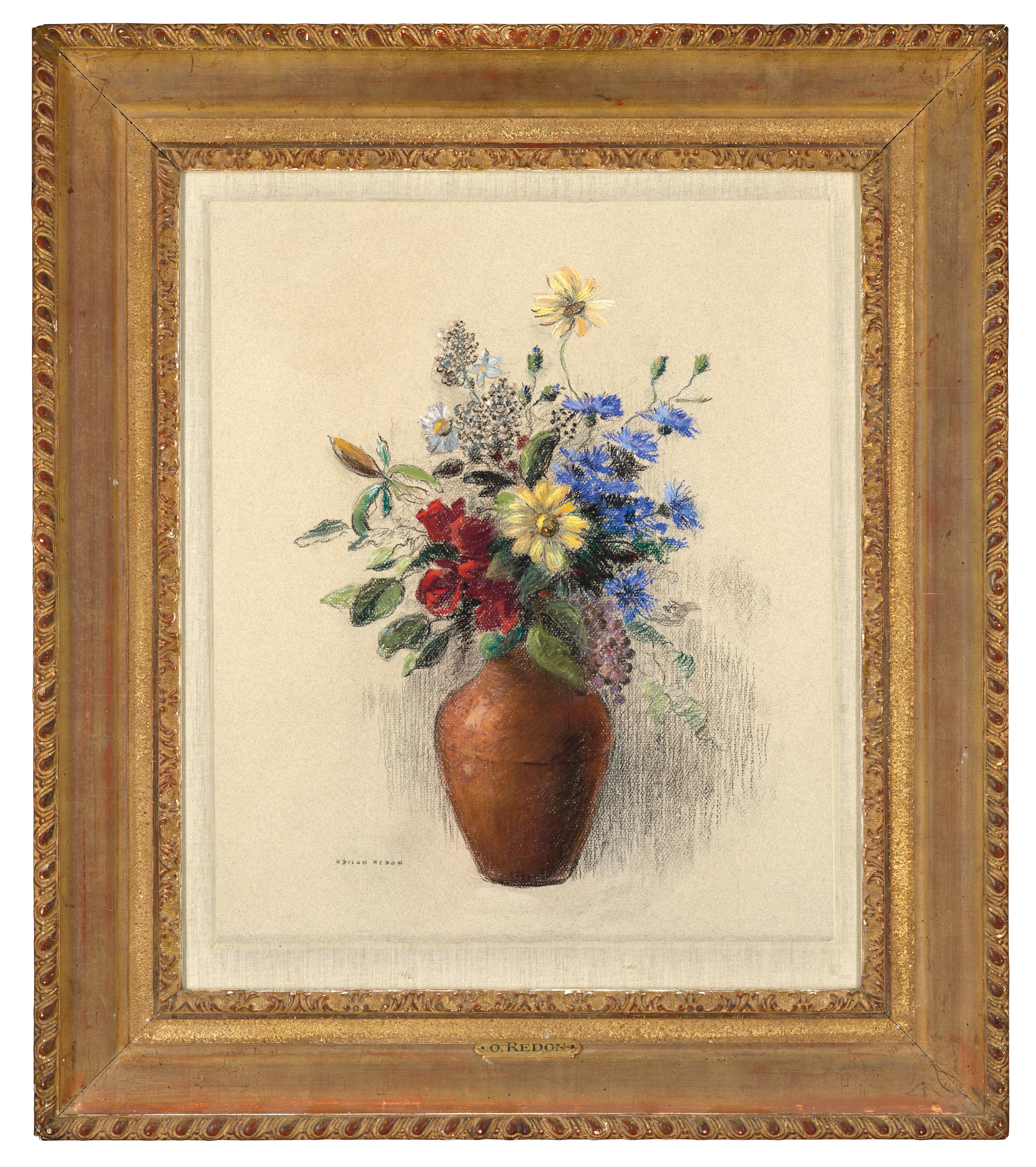 Odilon Redon — Цветы в вазе темно-коричневого цвета, изображение 4