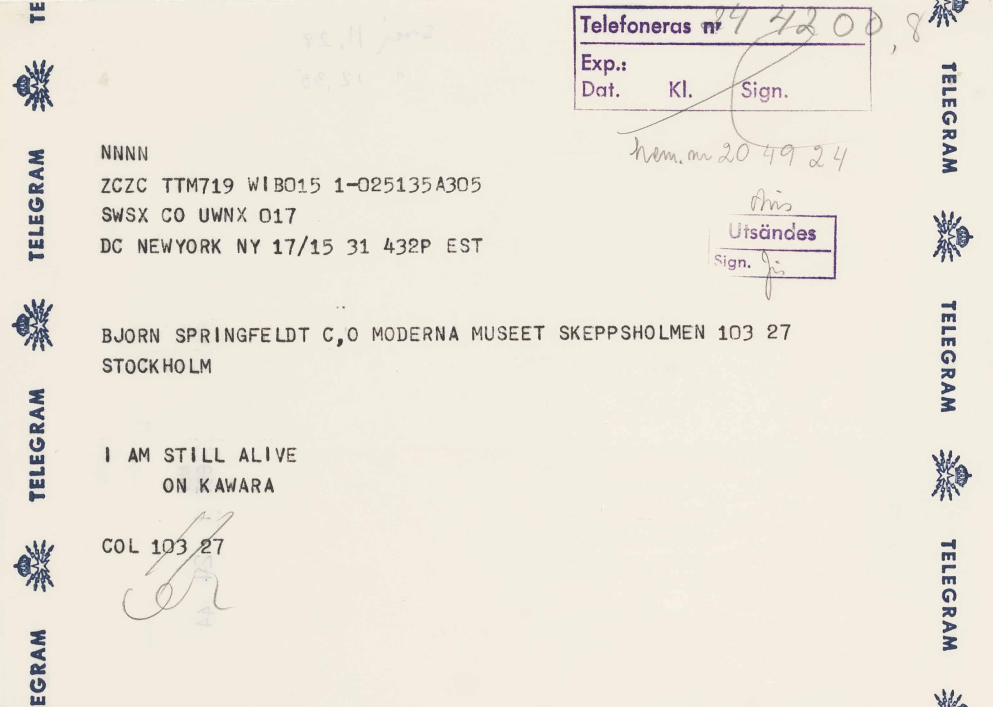 On Kawara — Я все еще жив