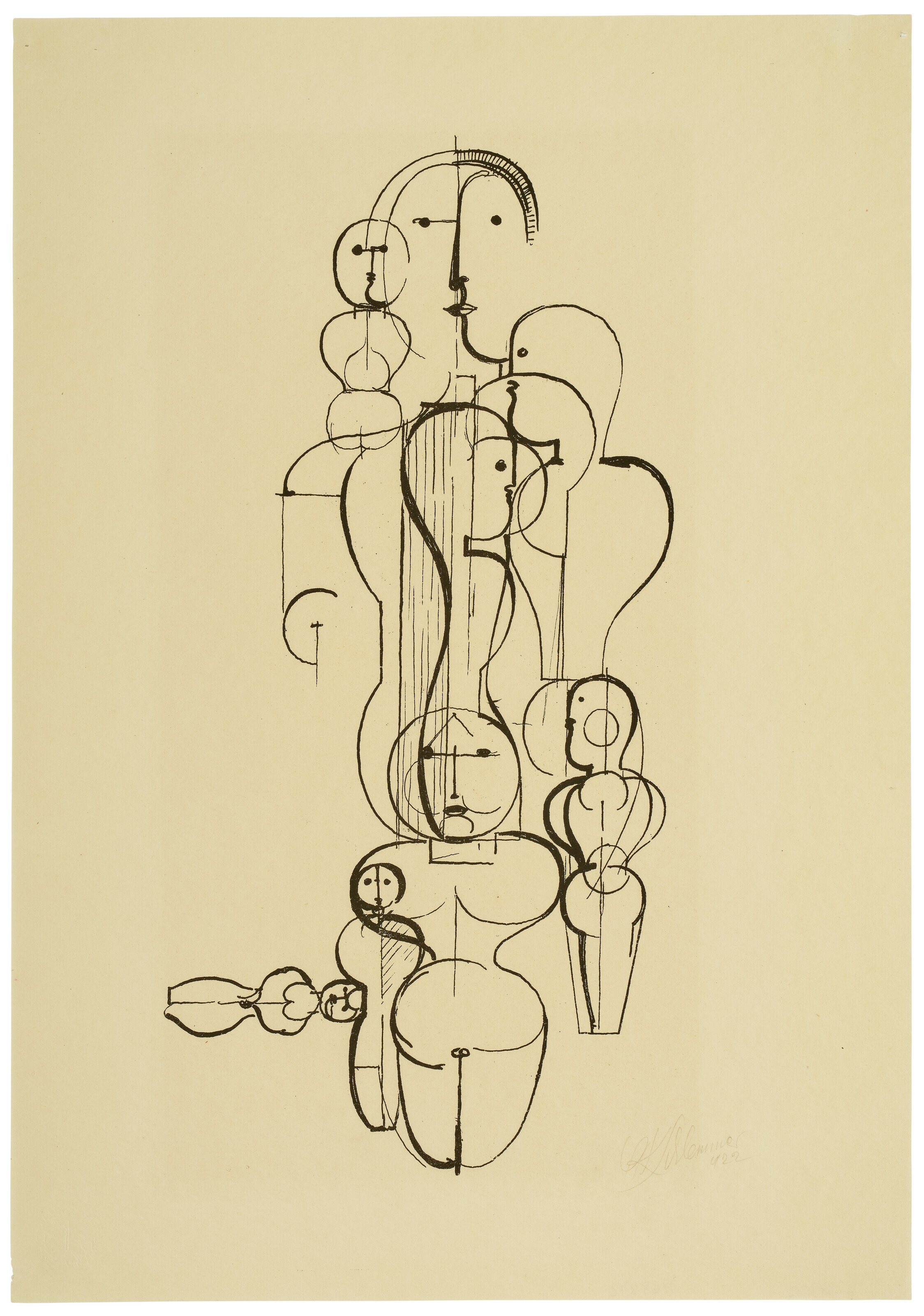 Oskar Schlemmer — Концентрическая группа: Figure Plan K1 (Концертная группа: Figurenplan K) из портфолио New European Graphics, 1-е портфолио: Мастера Государственного Баухауза, Веймар (Новая европейская графика, 1. Карта: Главный государственный баухауз в Веймаре)