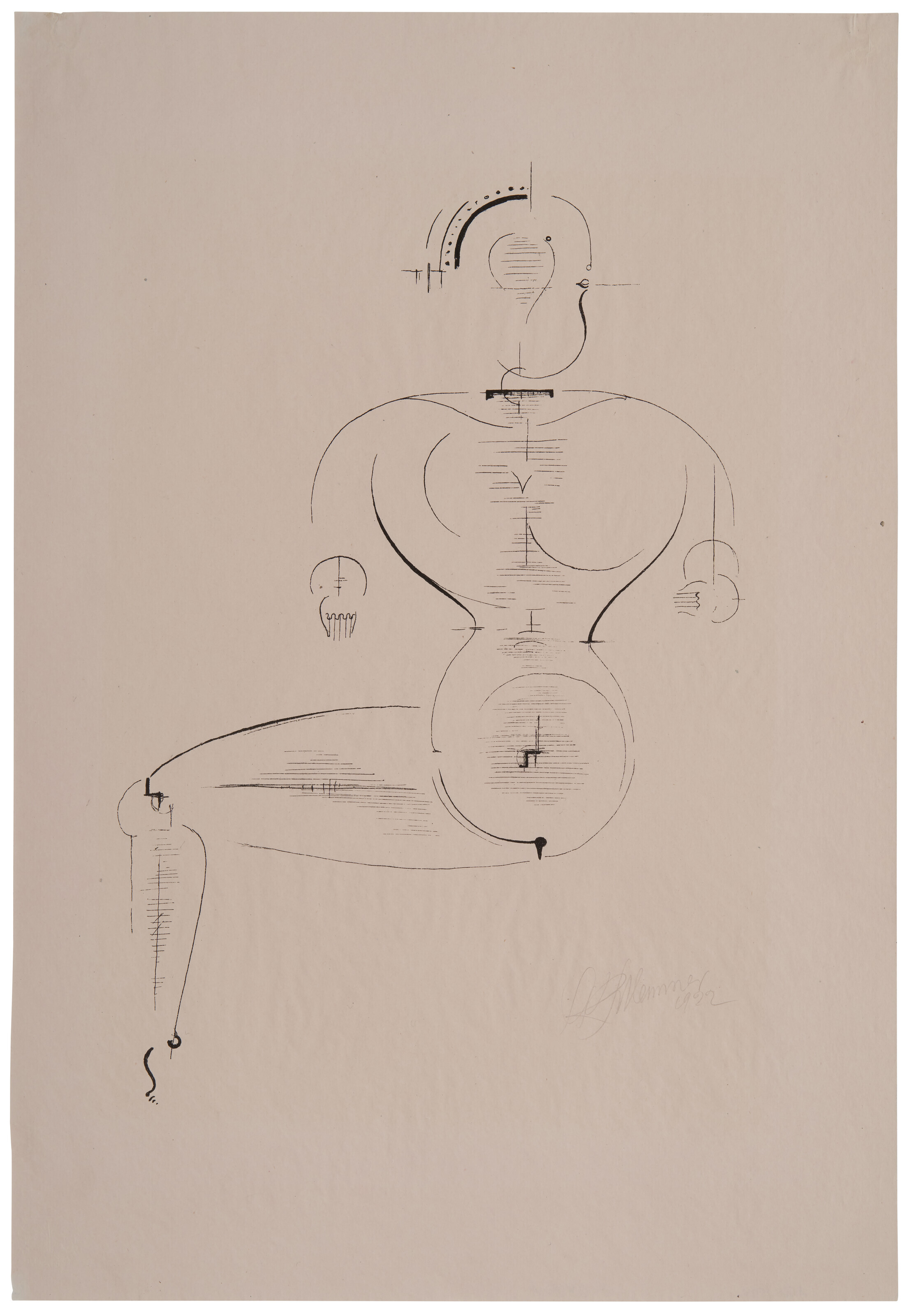 Oskar Schlemmer — Рисунок сбоку: Фигура Н2 в сидячем положении (Рисунок на заднем плане: Фигура Н2 в сидячем положении) из журнала New European Graphics, 1-е портфолио