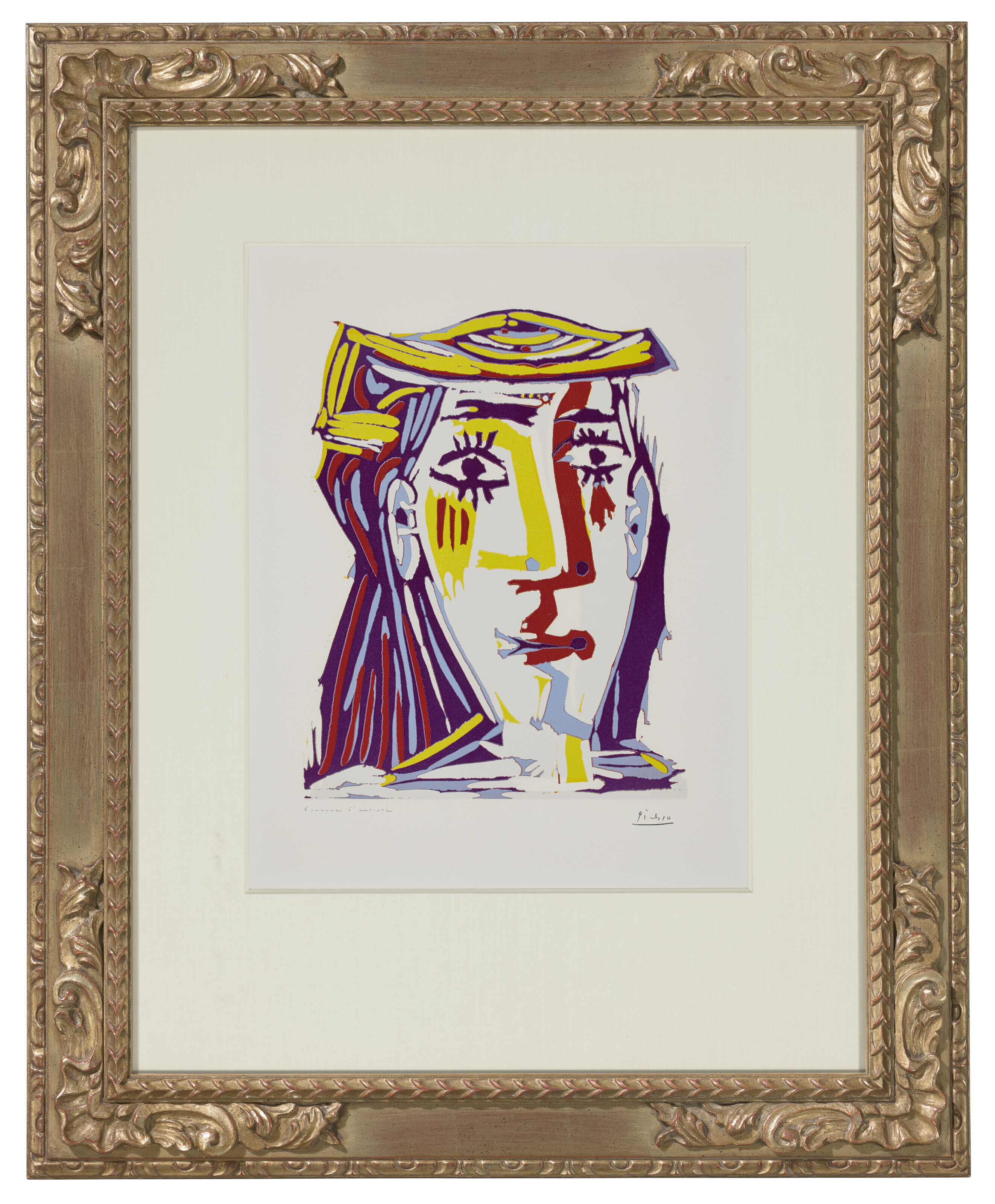 Pablo Picasso — Многоцветный портрет Жаклин в головной убор из ткани, изображение 2