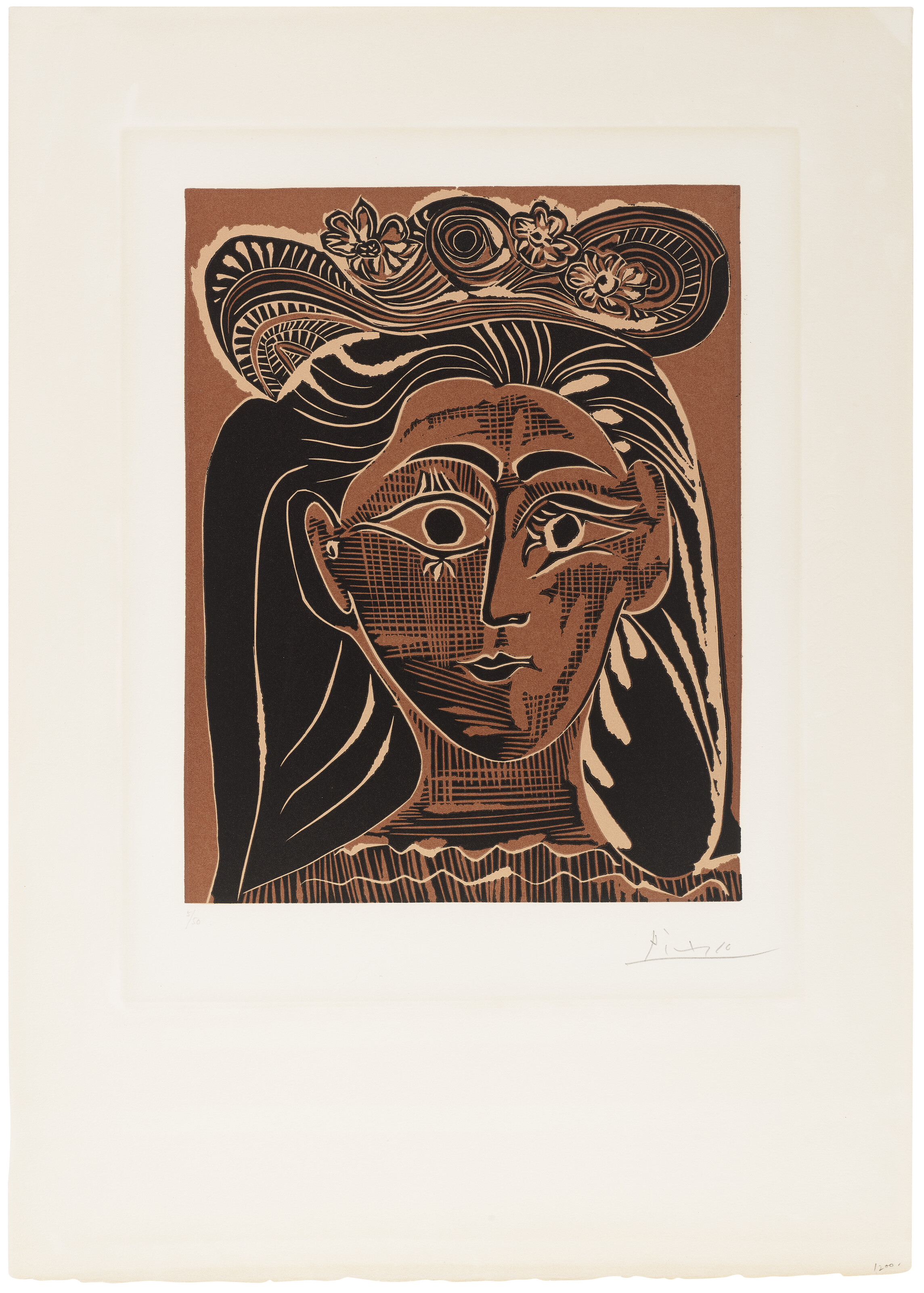 Pablo Picasso — Женщина в головной убор с цветами, изображение 3