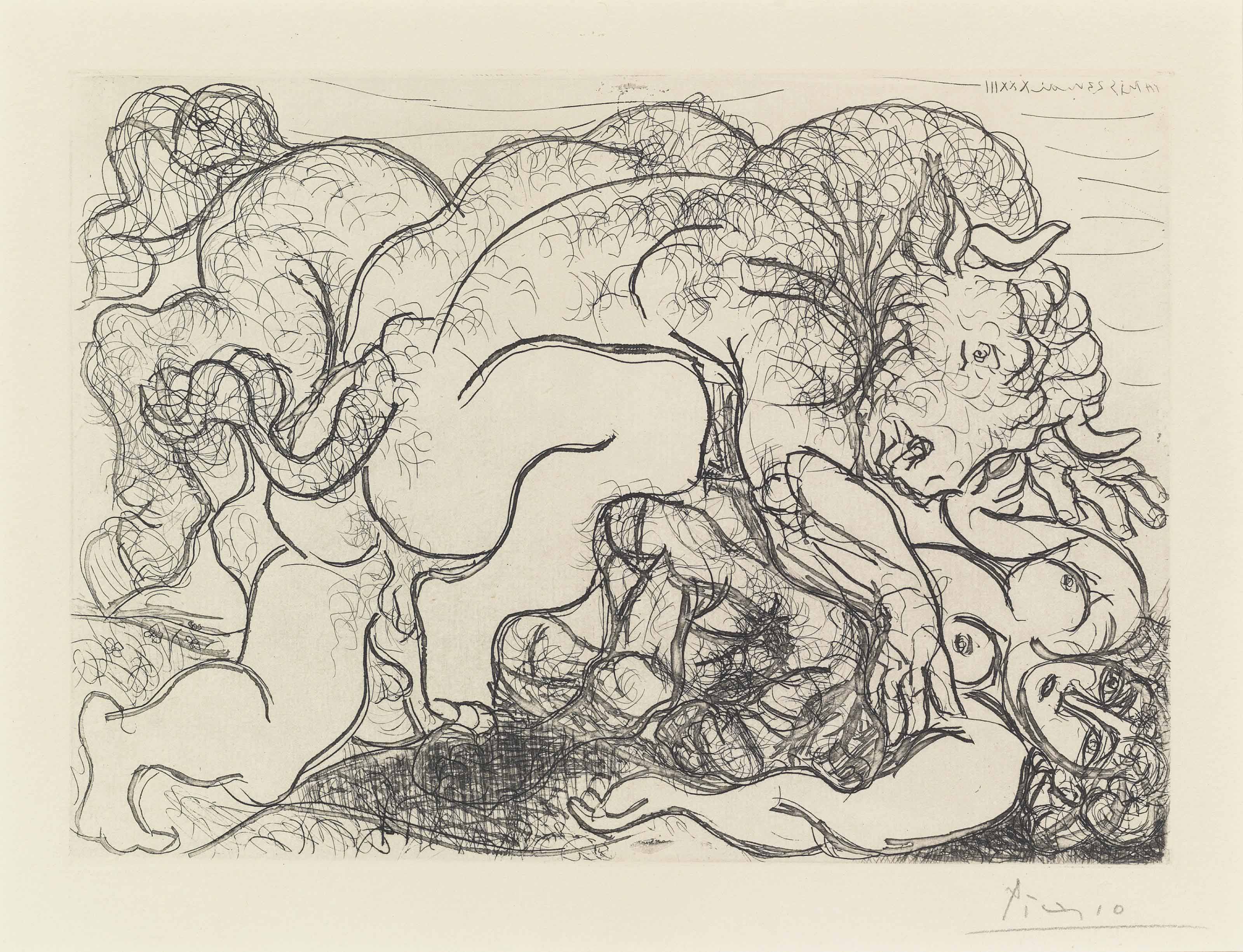Pablo Picasso — Минотавр, нападающий на амазонку, от: La Suite Vollard (B. 195; Ba. 356)