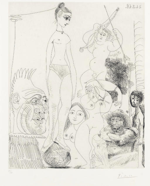 Pablo Picasso — Автопортрет с транспонированием и приключениями в цирке, изображающий Жаклин в роли акробатки а-ля буль, фото 9 из серии 347 (B. 1489; Ba. 1504)