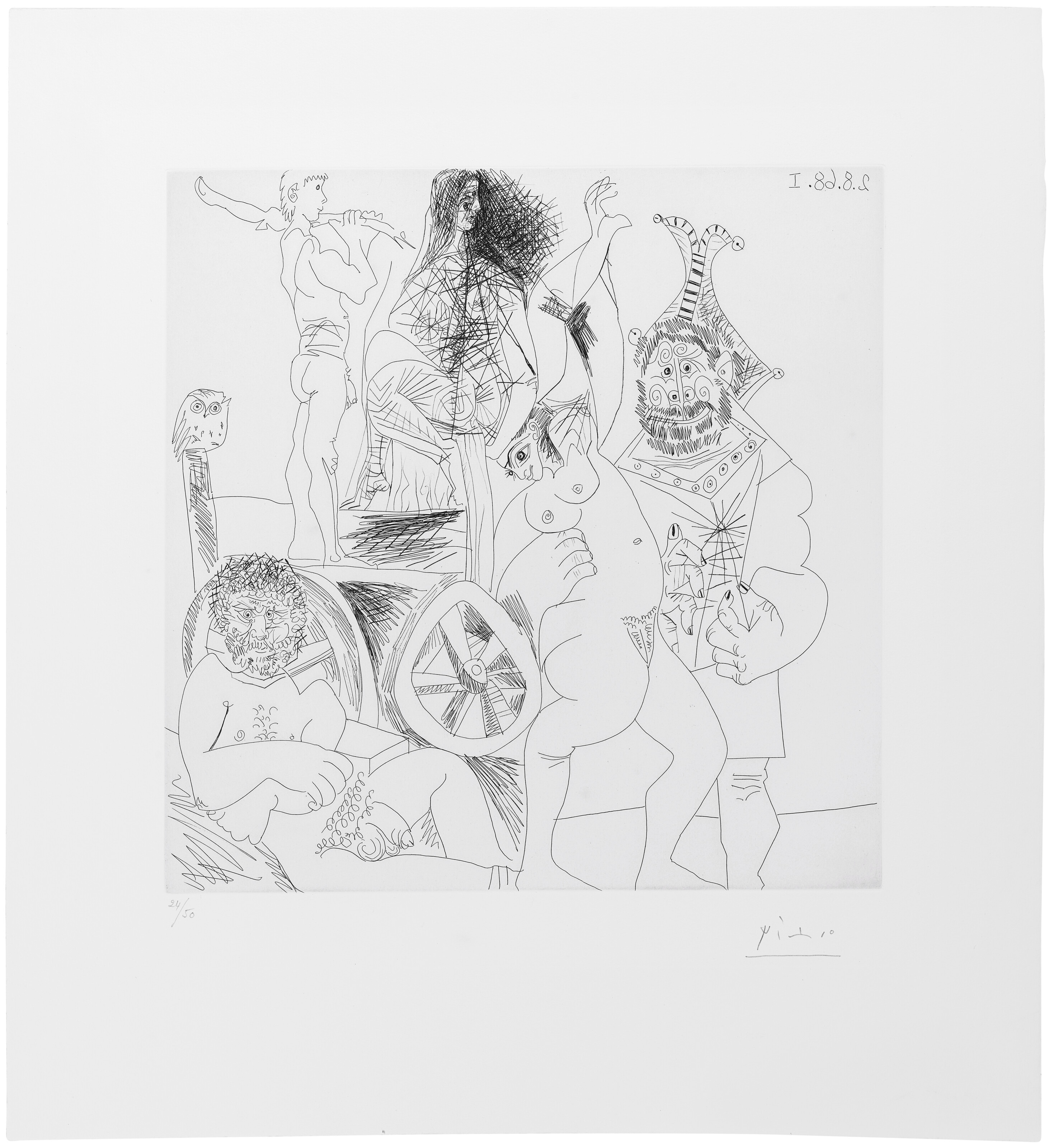 Pablo Picasso — Привал для комедиантов на колесах, когда они спят и наряжаются в наряды для молодой женщины, из "Ла Сери 347", изображение 3