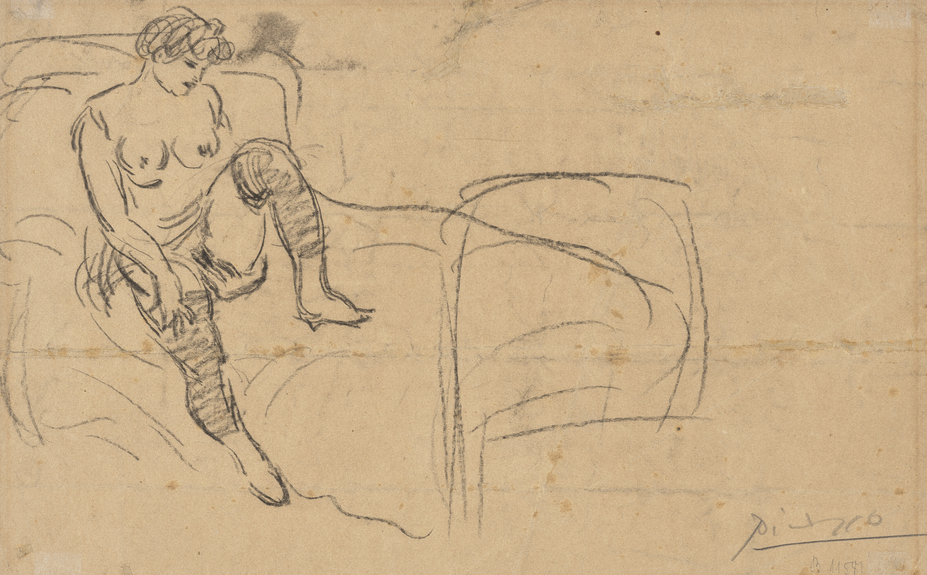 Pablo Picasso — Эскиз для воплощения образа "Мадрид" Франсиско де А. Солера (прямая линия) ; Женщина в свете (оборотная сторона), изображение 2