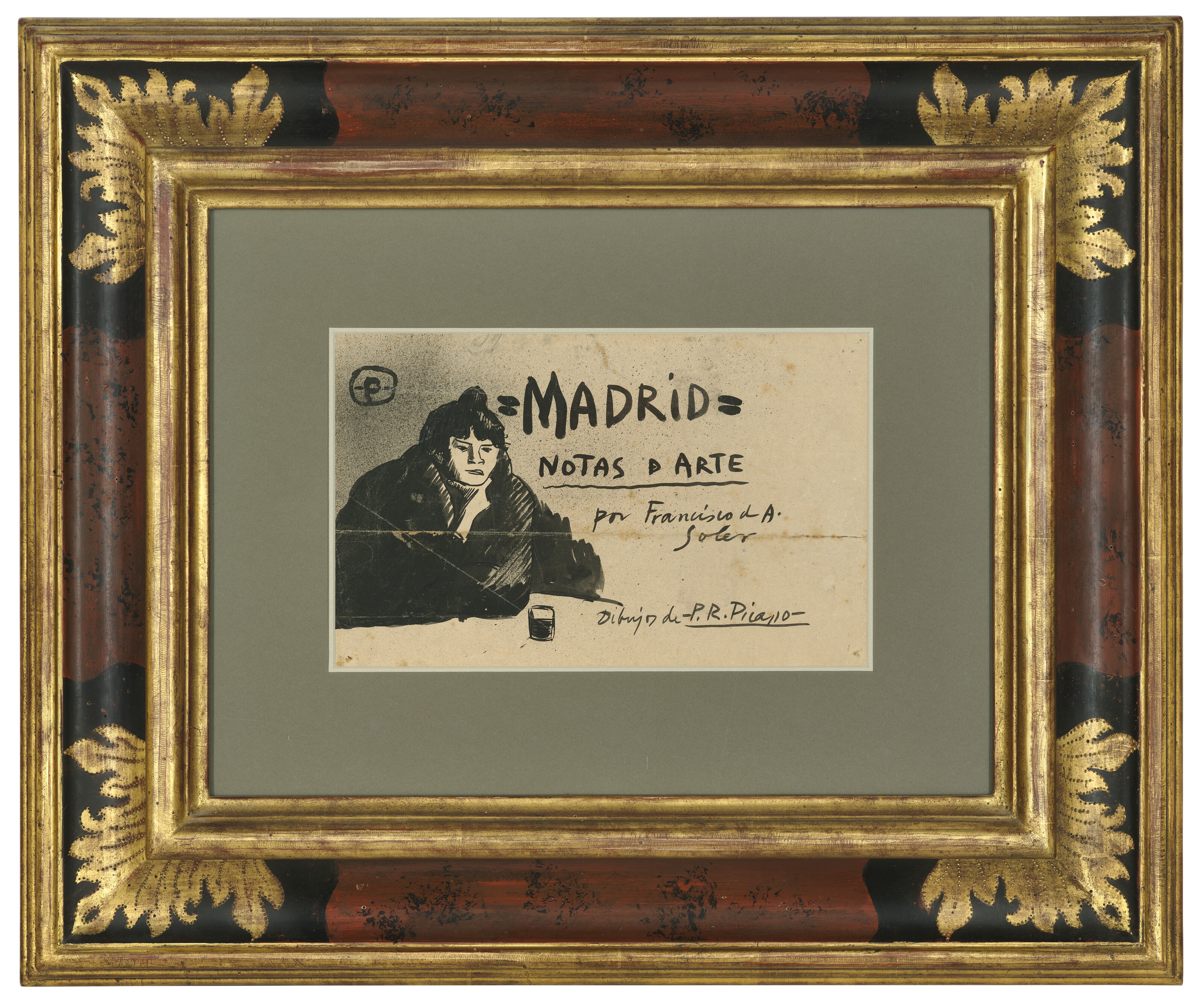 Pablo Picasso — Эскиз для воплощения образа "Мадрид" Франсиско де А. Солера (прямая линия) ; Женщина в свете (оборотная сторона), изображение 3