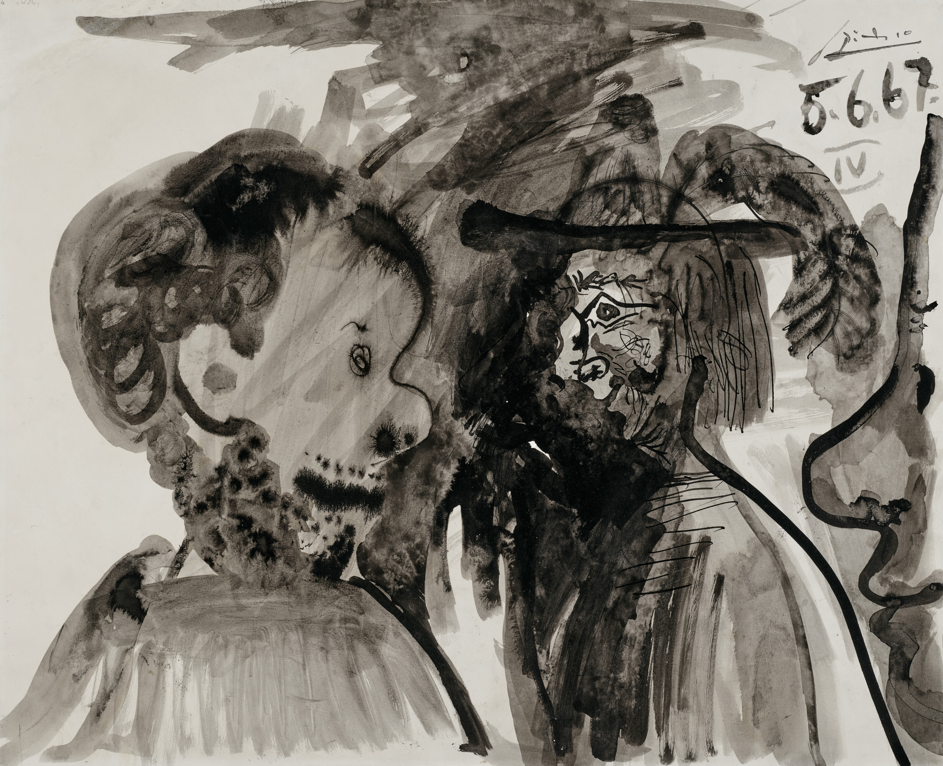 Pablo Picasso — Женщина, цветы и изюм (спереди); Трое мужчин (сзади), изображение 2