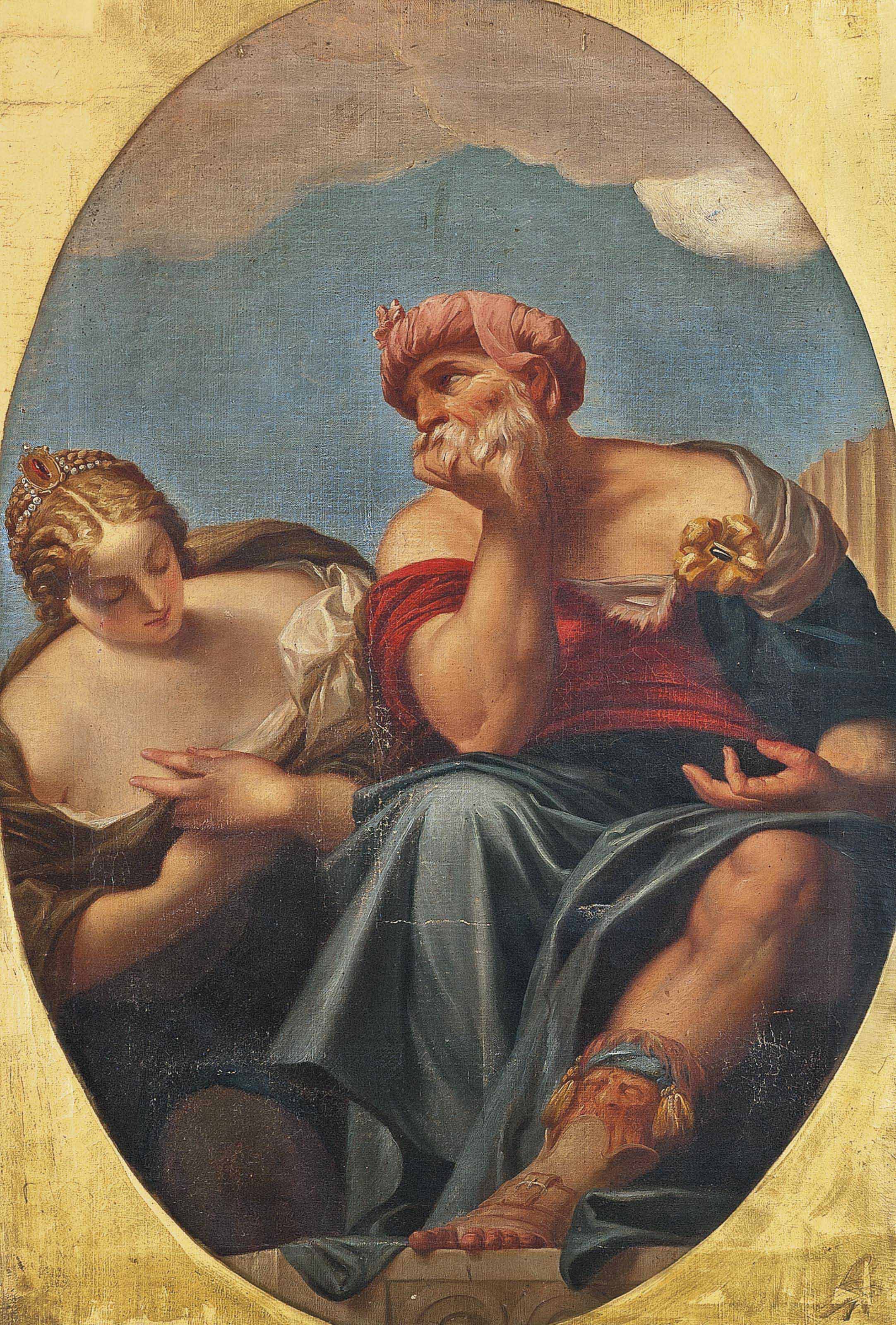 Paolo Veronese — Восточный старик и молодая женщина в нарисованном овале